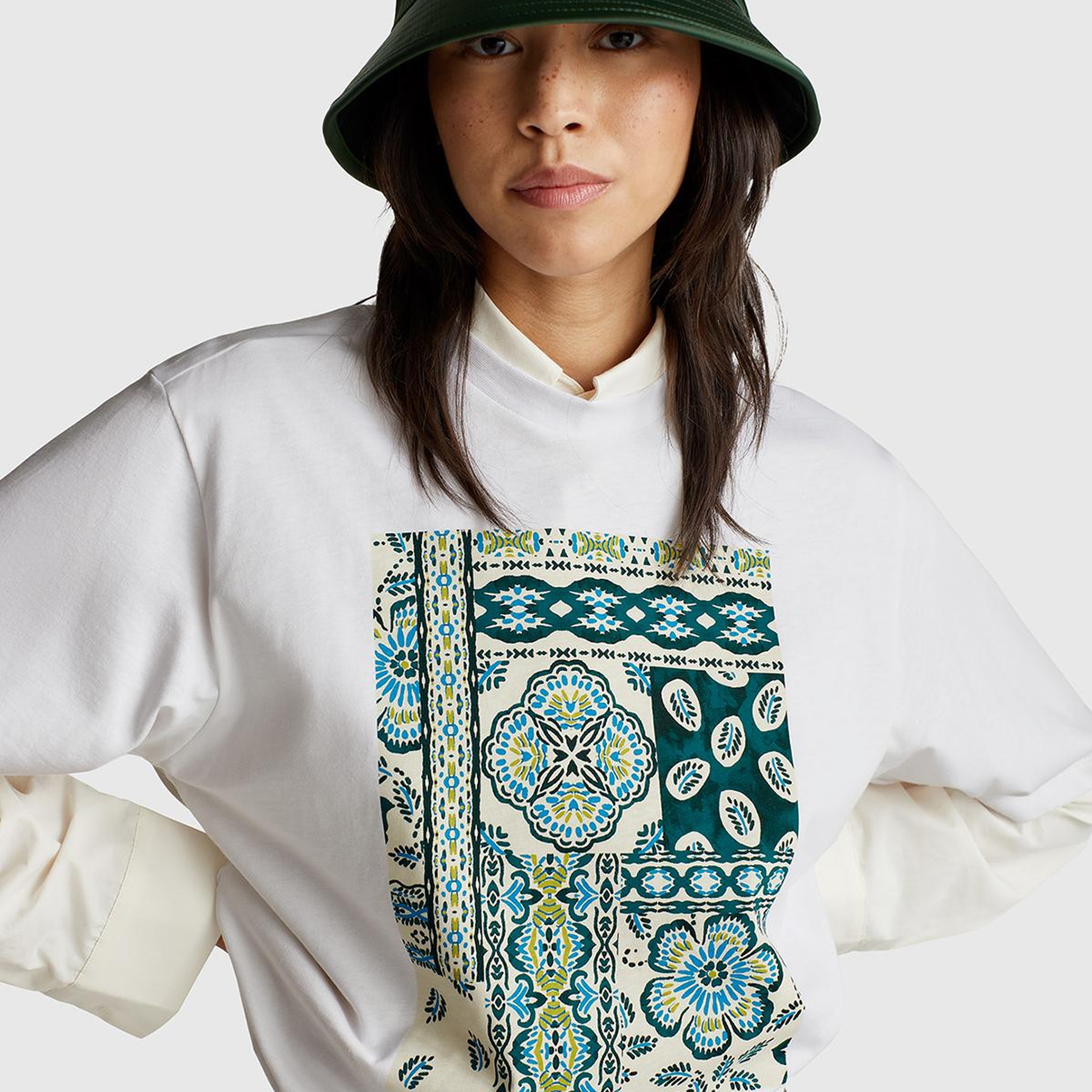 Kadın Beyaz Koton Karışımlı Baskılı T-Shirt