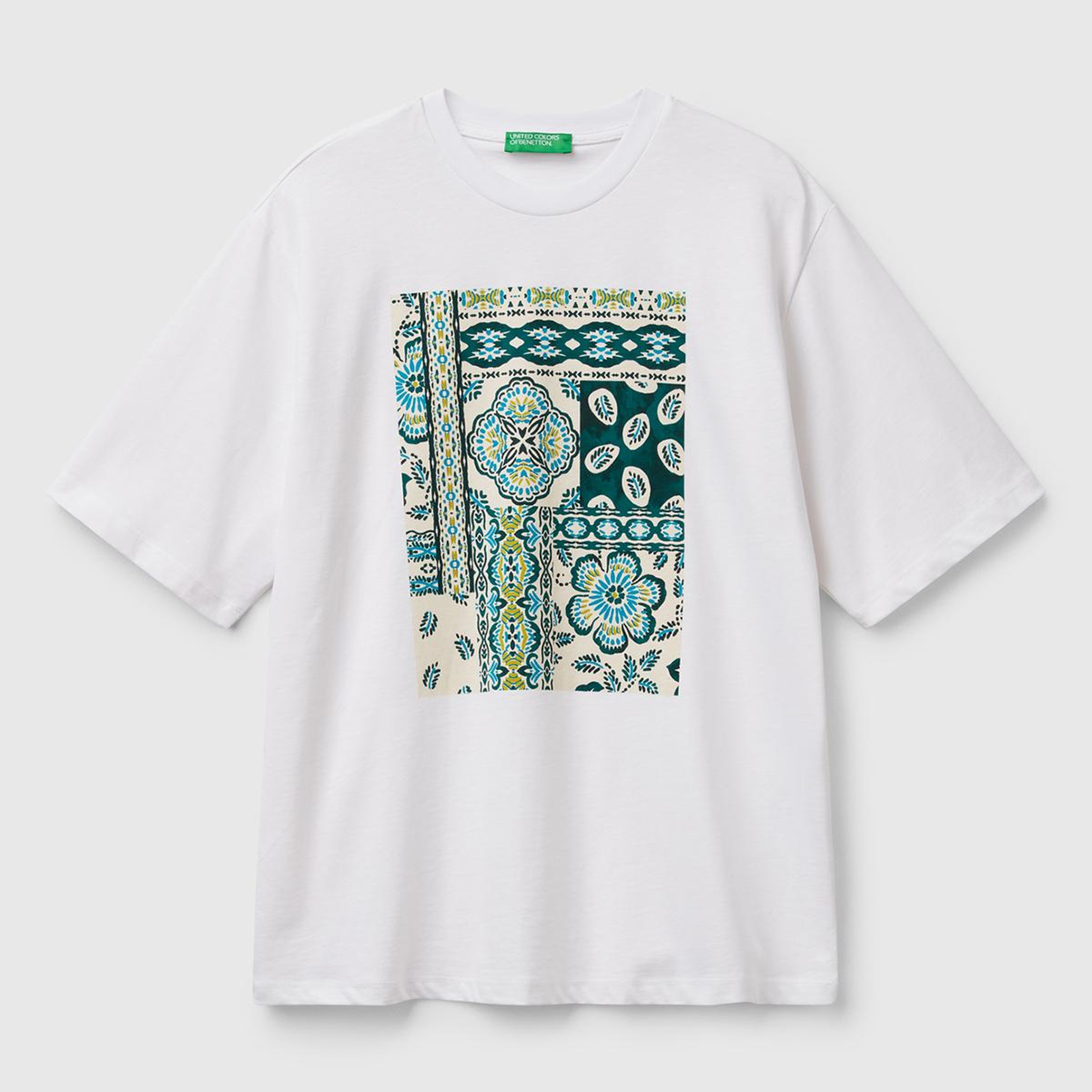 Kadın Beyaz Koton Karışımlı Baskılı T-Shirt