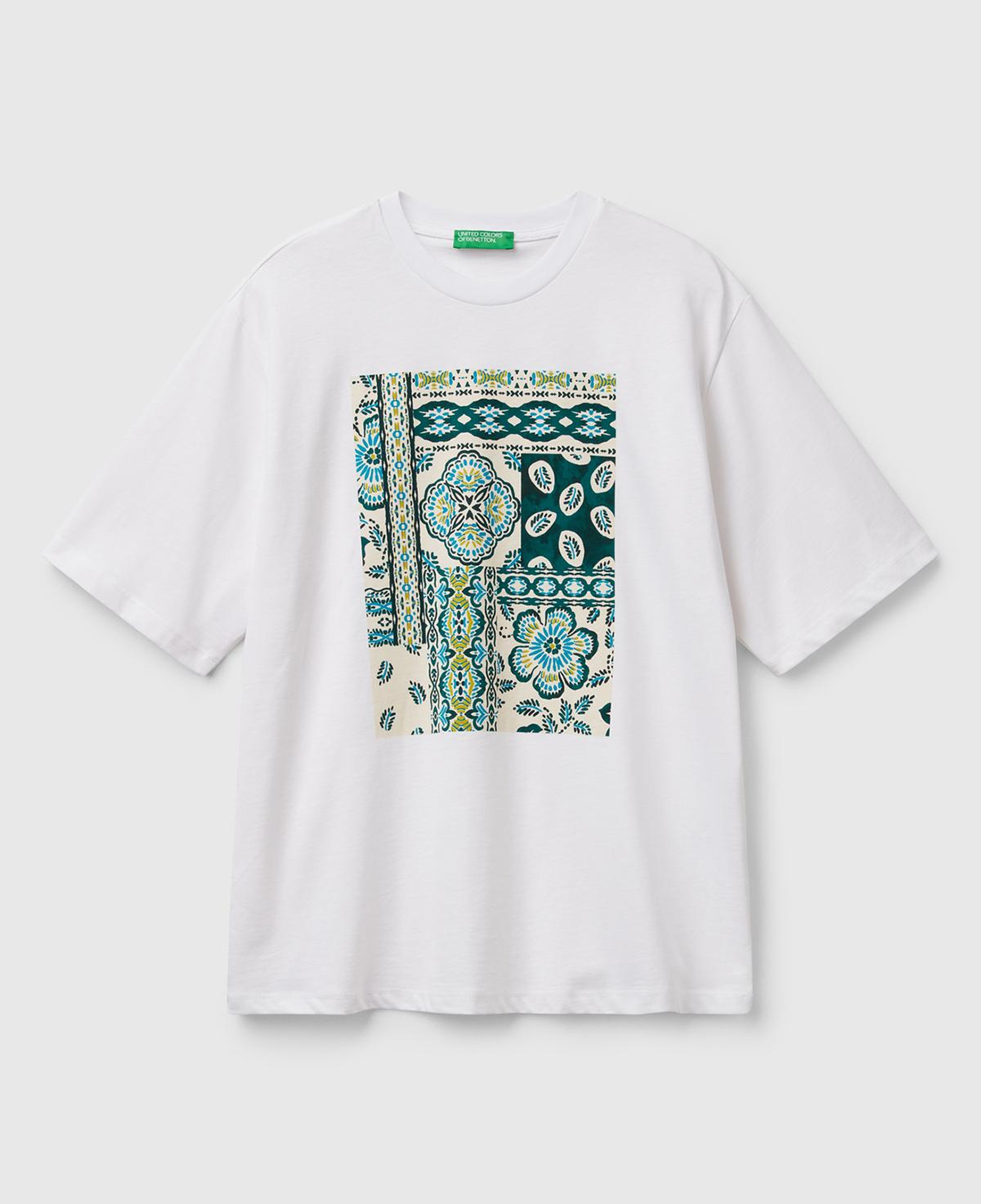 Kadın Beyaz Koton Karışımlı Baskılı T-Shirt