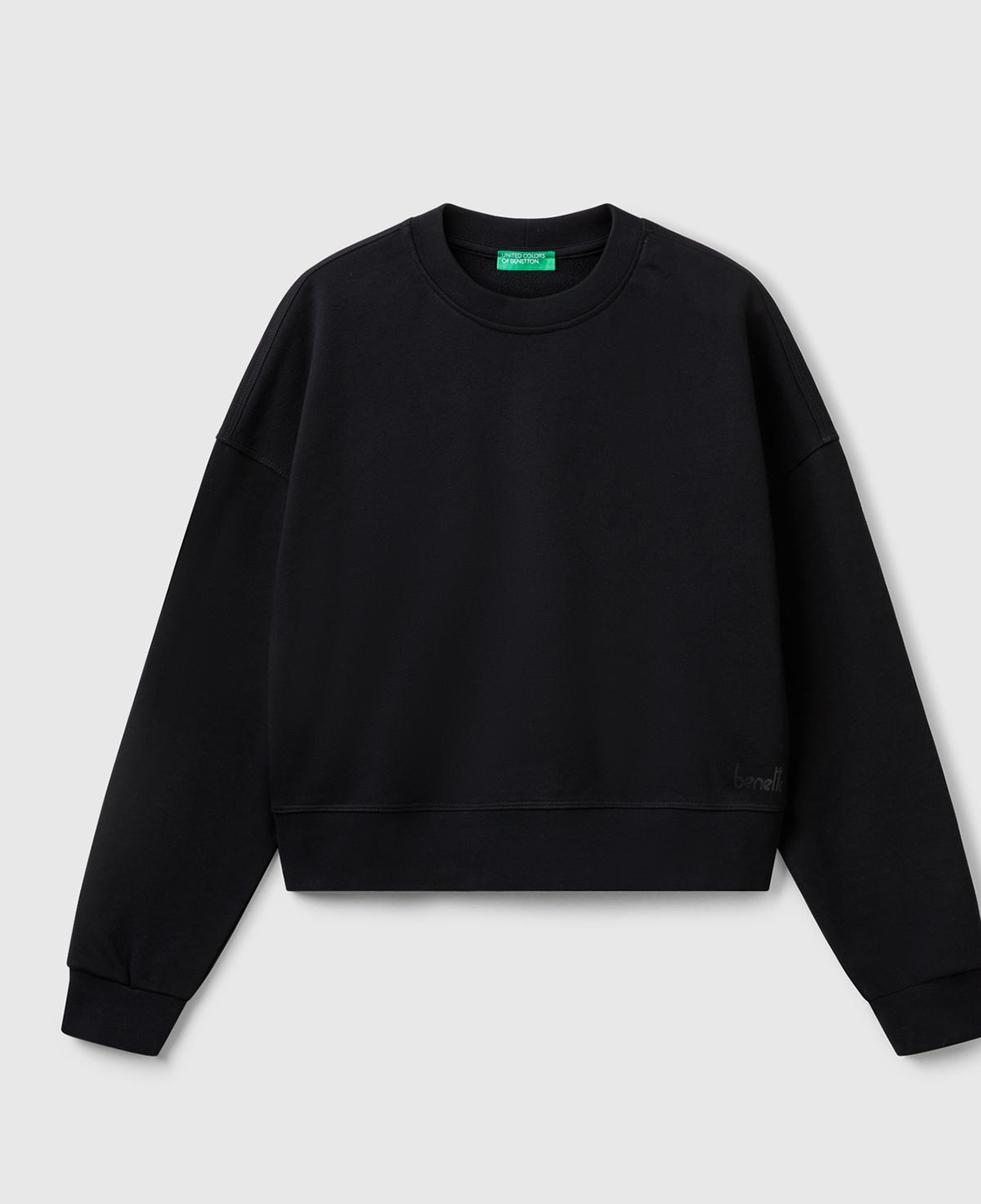 Kadın Siyah %100 Pamuk Ribana Detaylı Bisiklet Yaka Sweatshirt