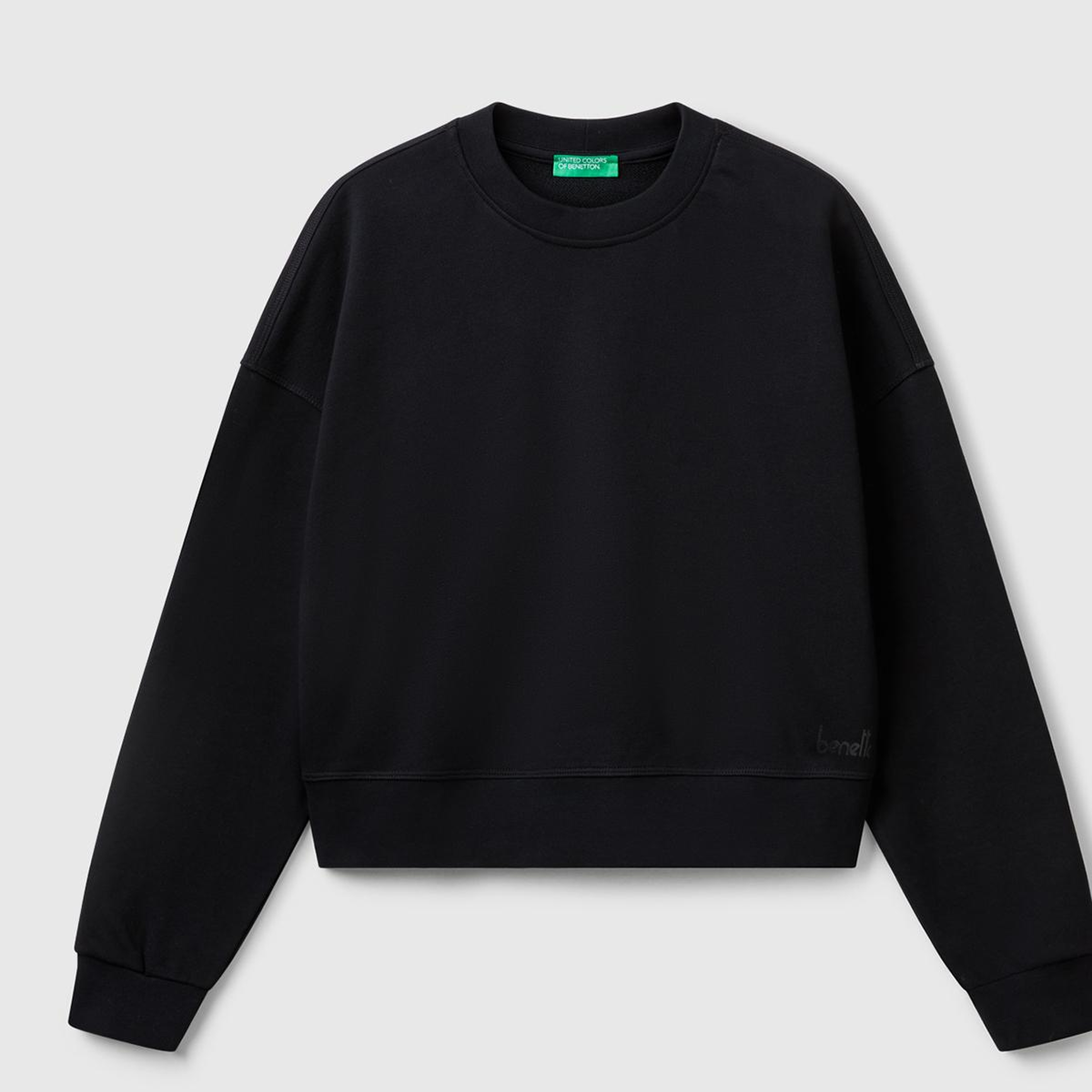 Kadın Siyah %100 Pamuk Ribana Detaylı Bisiklet Yaka Sweatshirt