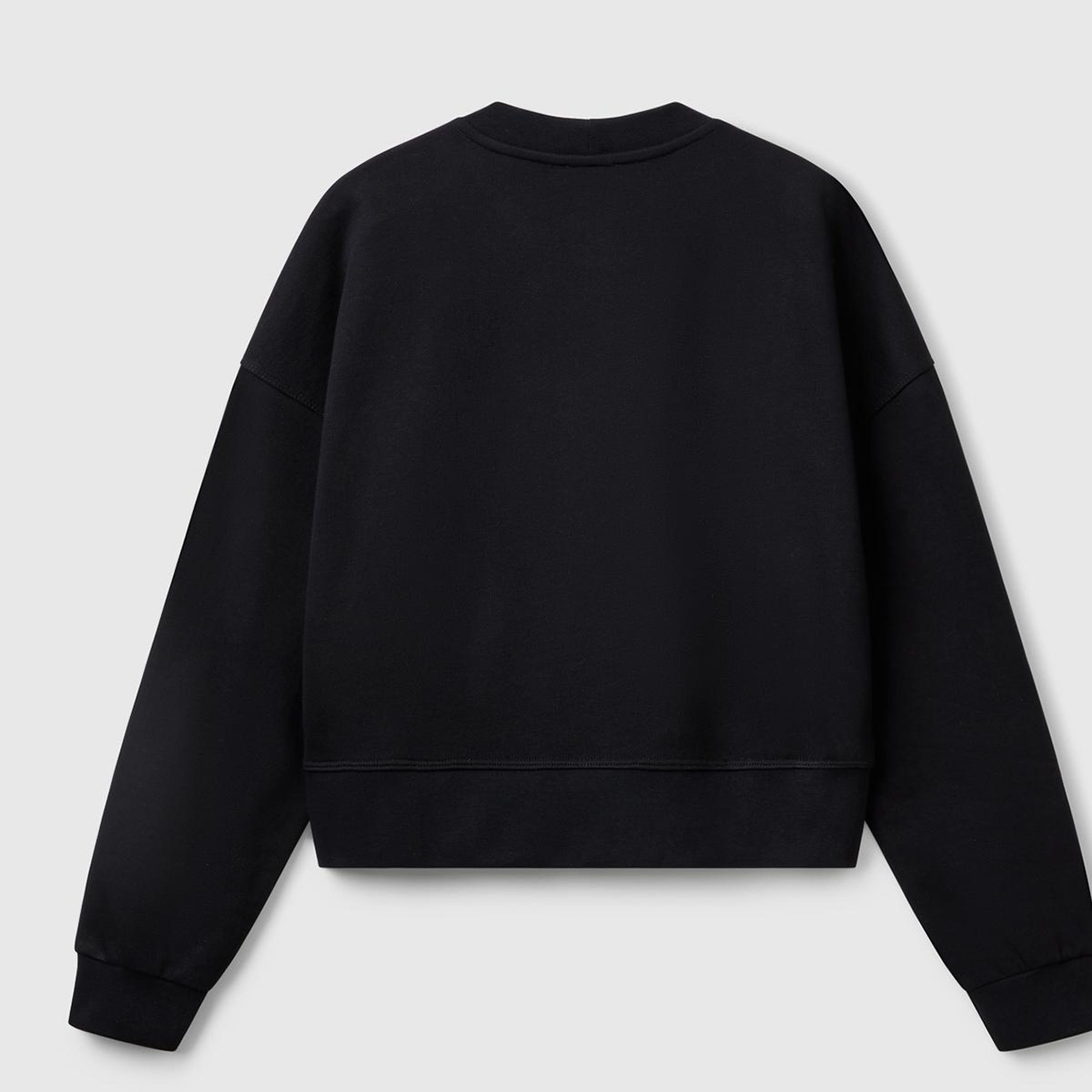 Kadın Siyah %100 Pamuk Ribana Detaylı Bisiklet Yaka Sweatshirt