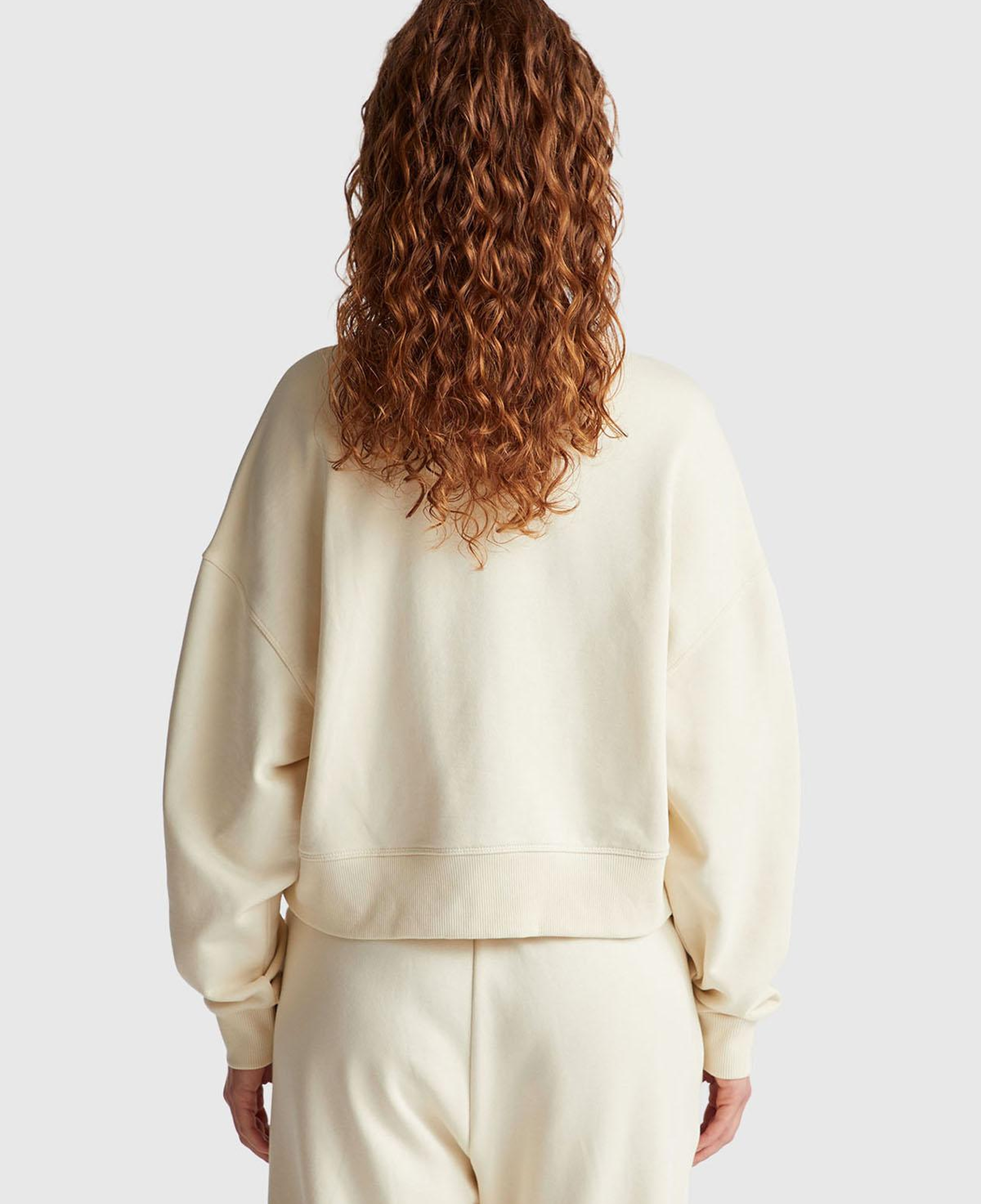 Kadın Krem %100 Pamuk Ribana Detaylı Bisiklet Yaka Sweatshirt