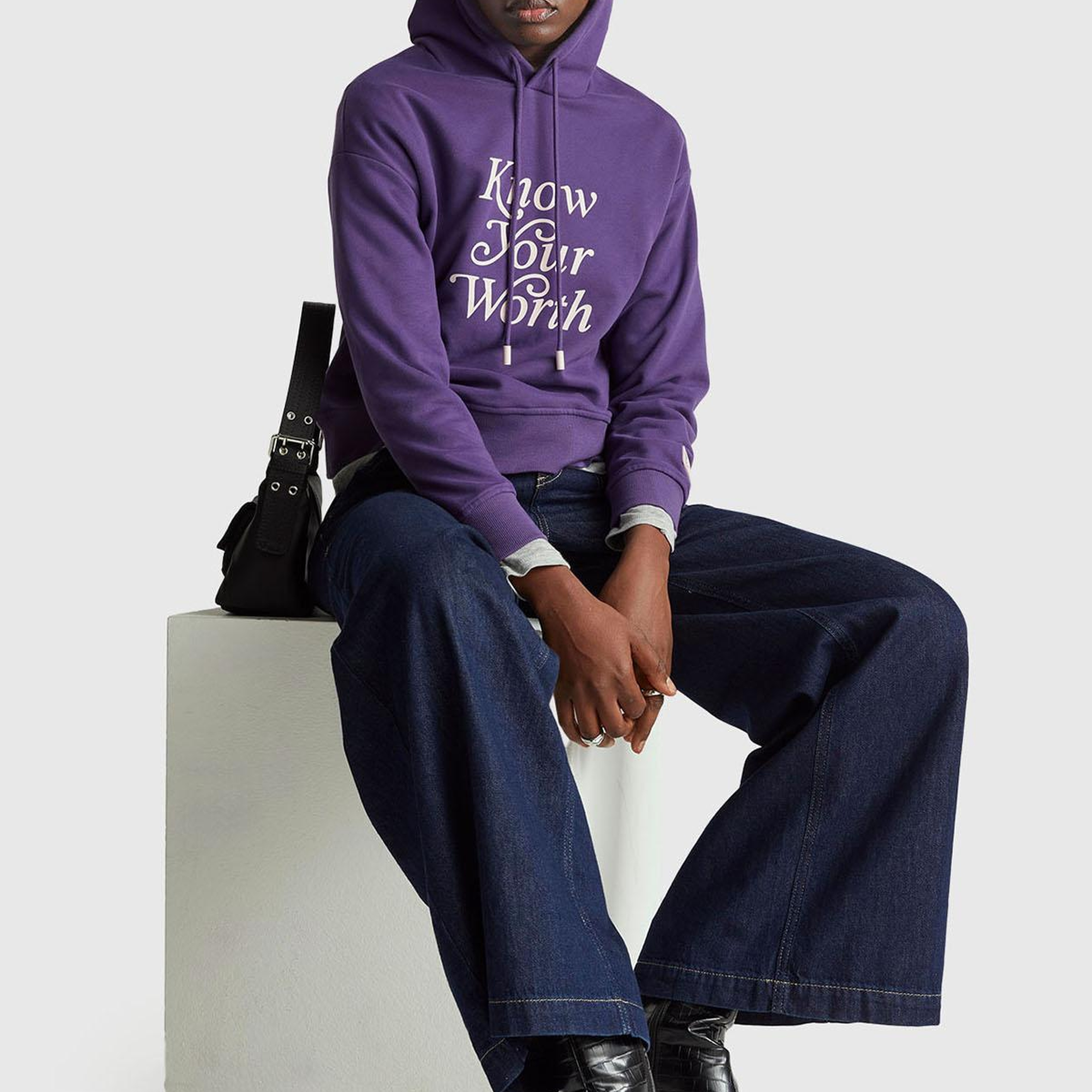Kadın Mor Pamuk Karışımlı Önü Yazı Baskılı Kapüşonlu Sweatshirt