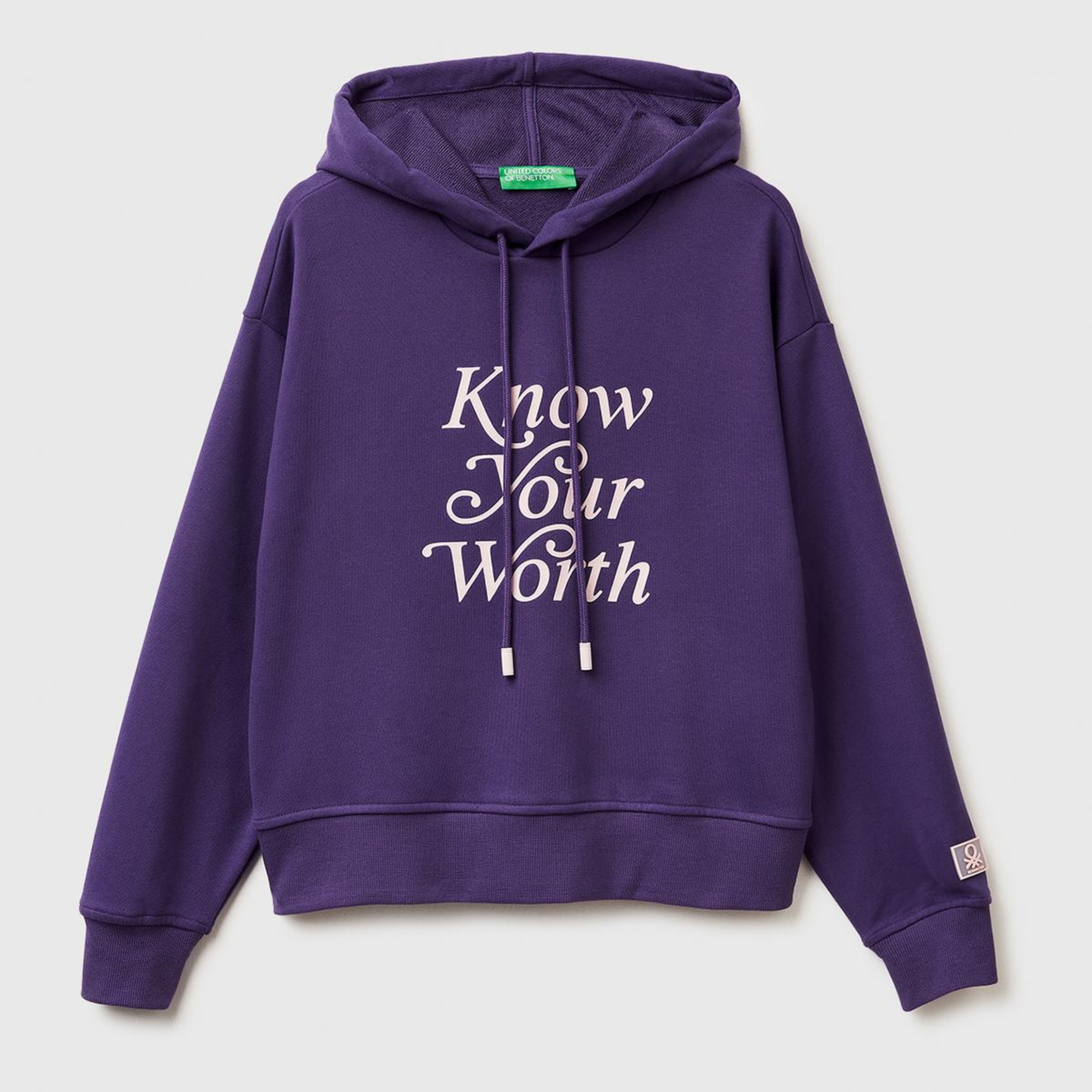 Kadın Mor Pamuk Karışımlı Önü Yazı Baskılı Kapüşonlu Sweatshirt