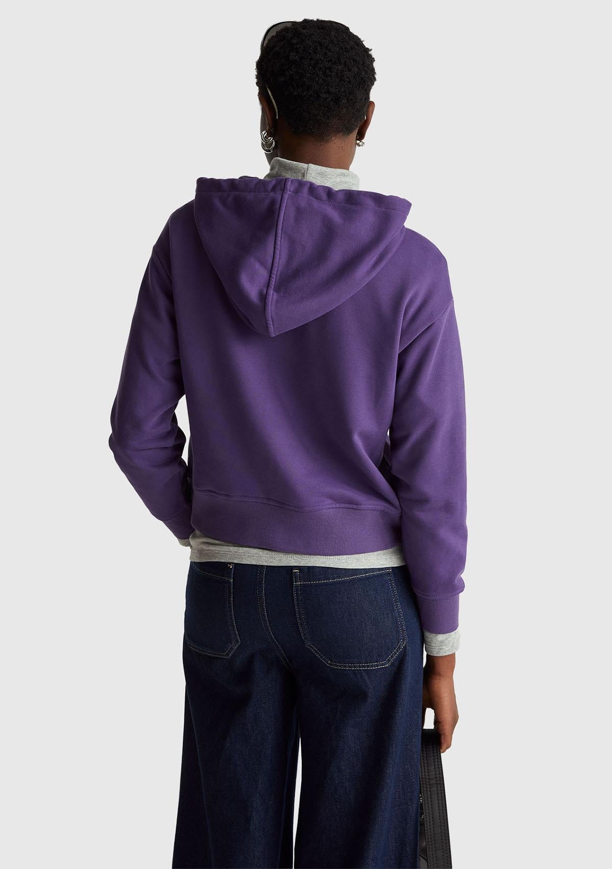 Kadın Mor Pamuk Karışımlı Önü Yazı Baskılı Kapüşonlu Sweatshirt