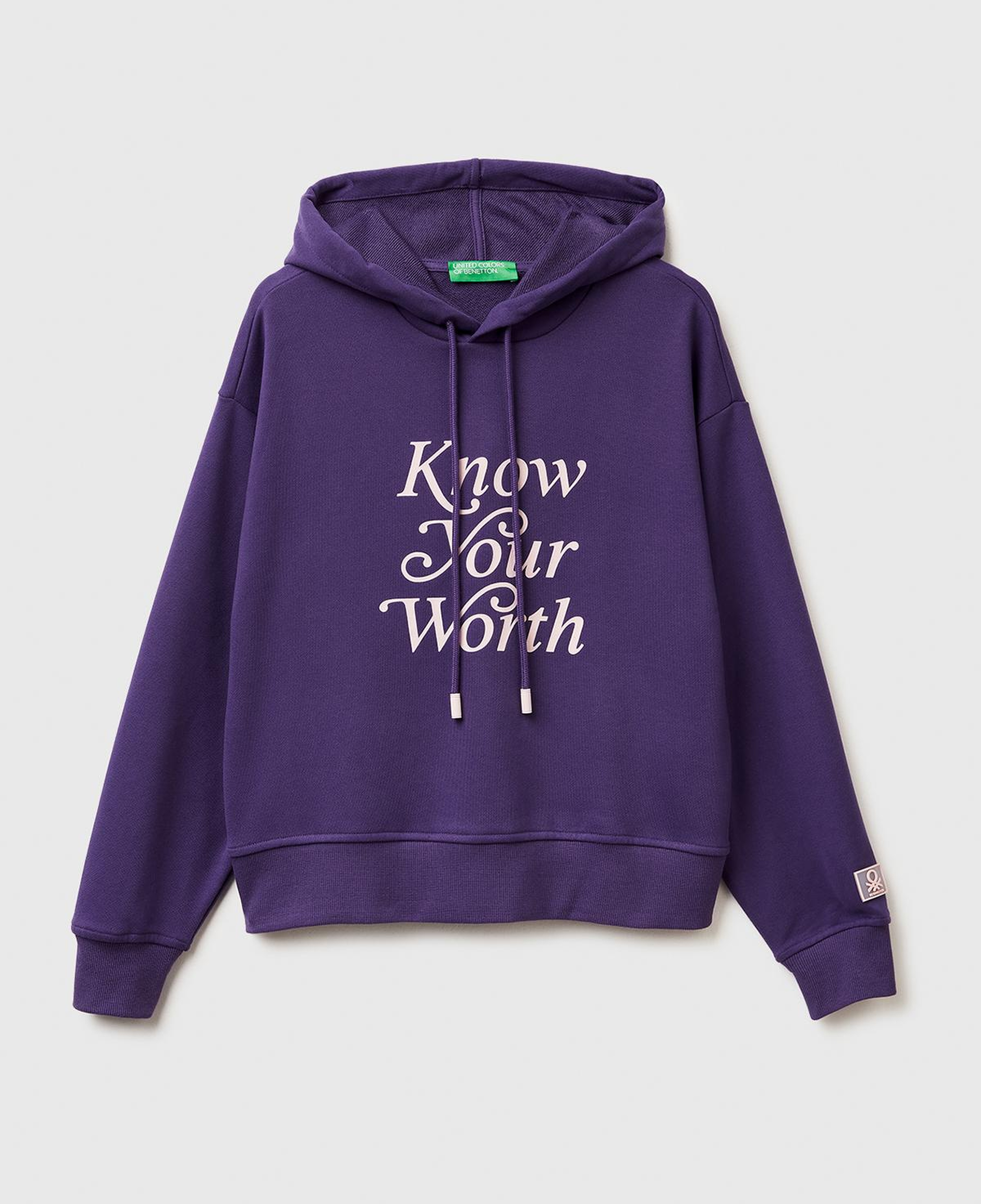 Kadın Mor Pamuk Karışımlı Önü Yazı Baskılı Kapüşonlu Sweatshirt