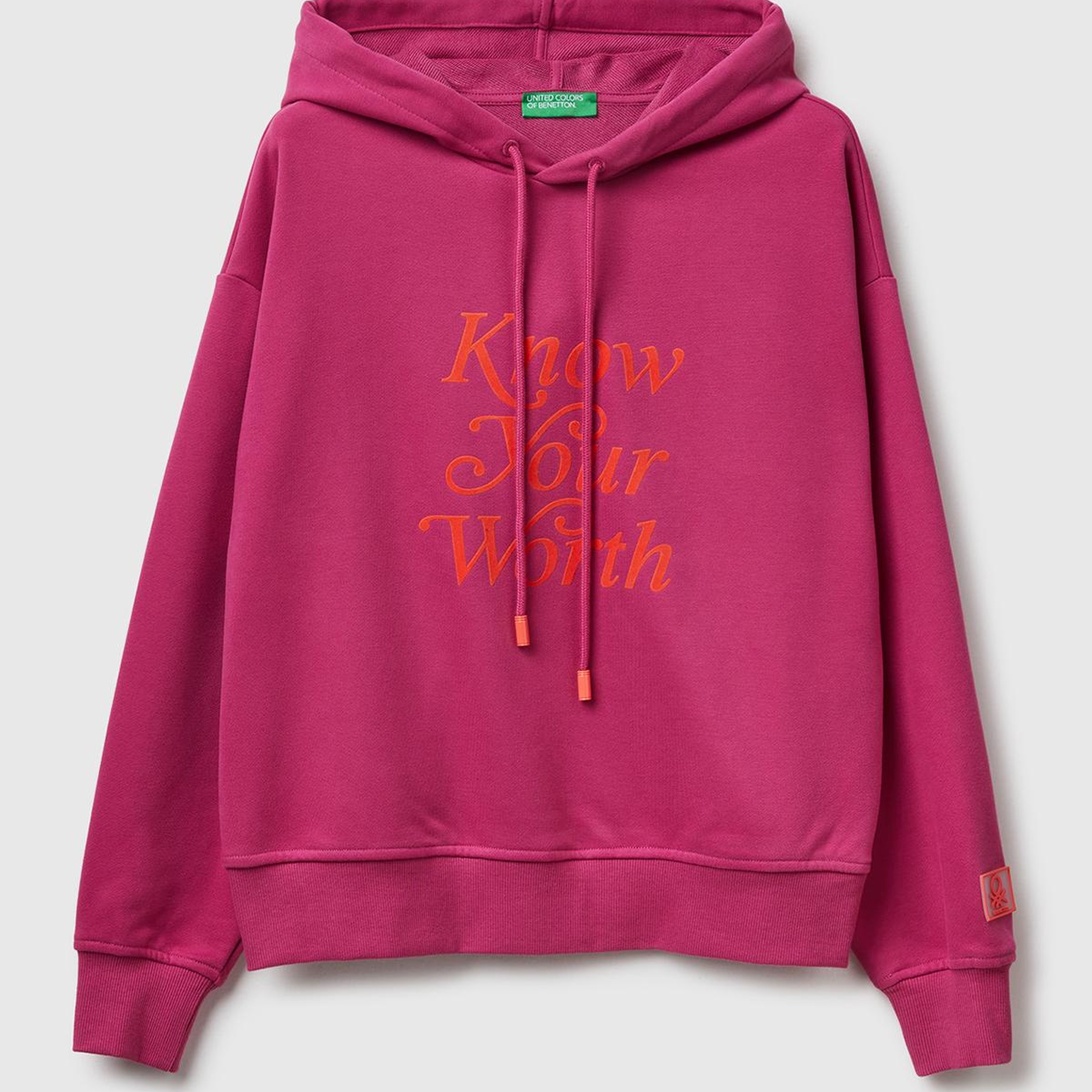Kadın Koyu Pembe Pamuk Karışımlı Önü Yazı Baskılı Kapüşonlu Sweatshirt