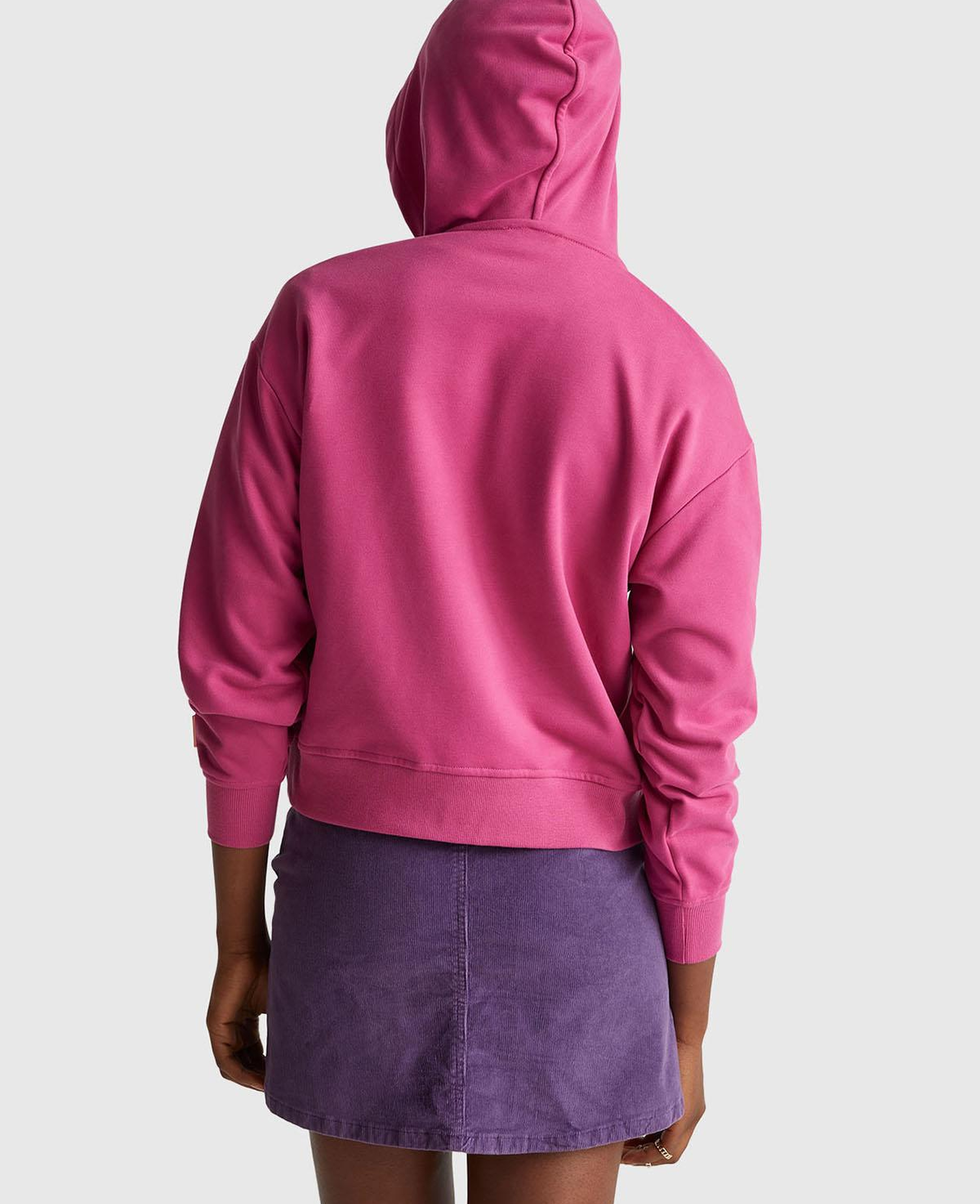 Kadın Koyu Pembe Pamuk Karışımlı Önü Yazı Baskılı Kapüşonlu Sweatshirt