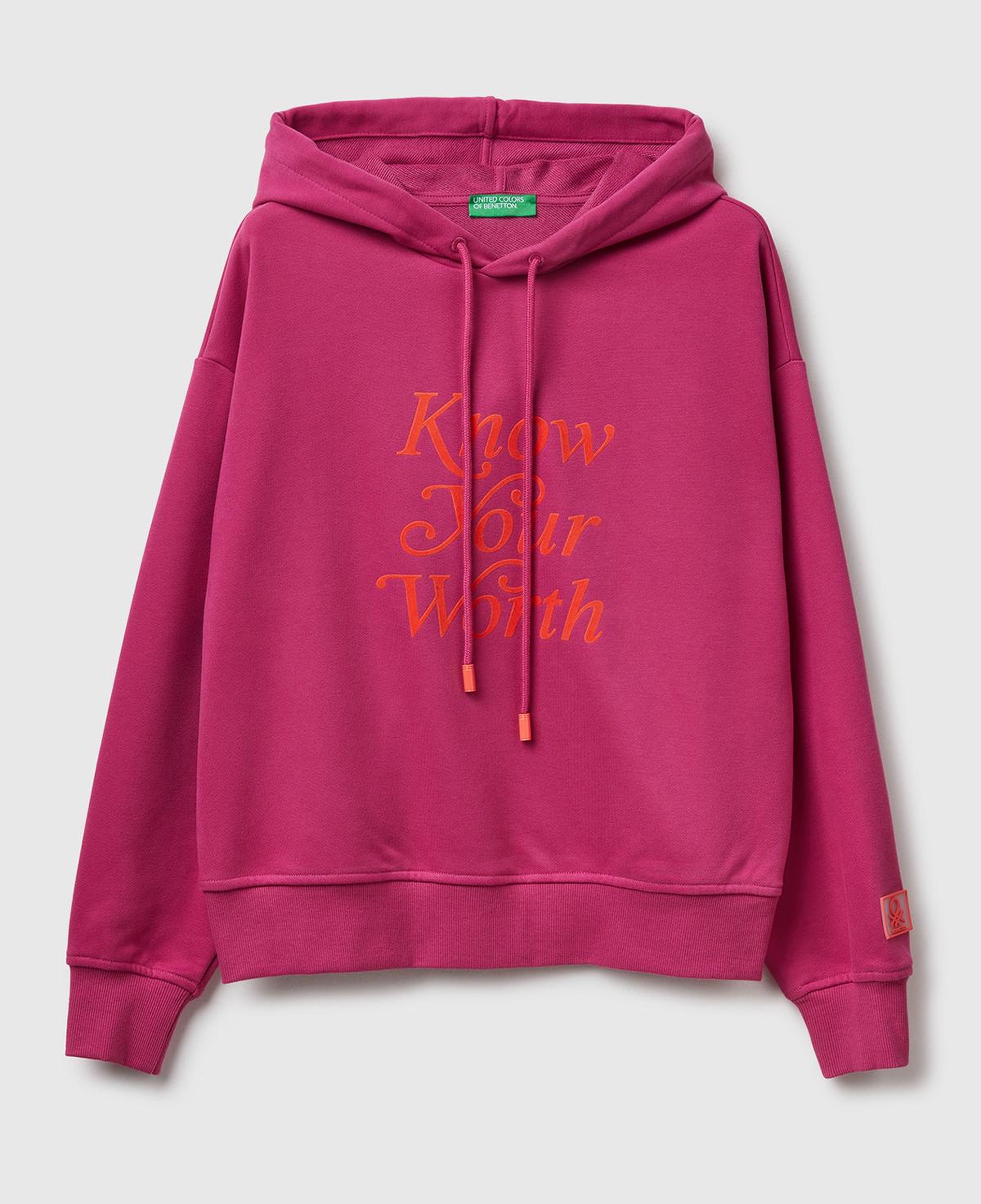 Kadın Koyu Pembe Pamuk Karışımlı Önü Yazı Baskılı Kapüşonlu Sweatshirt