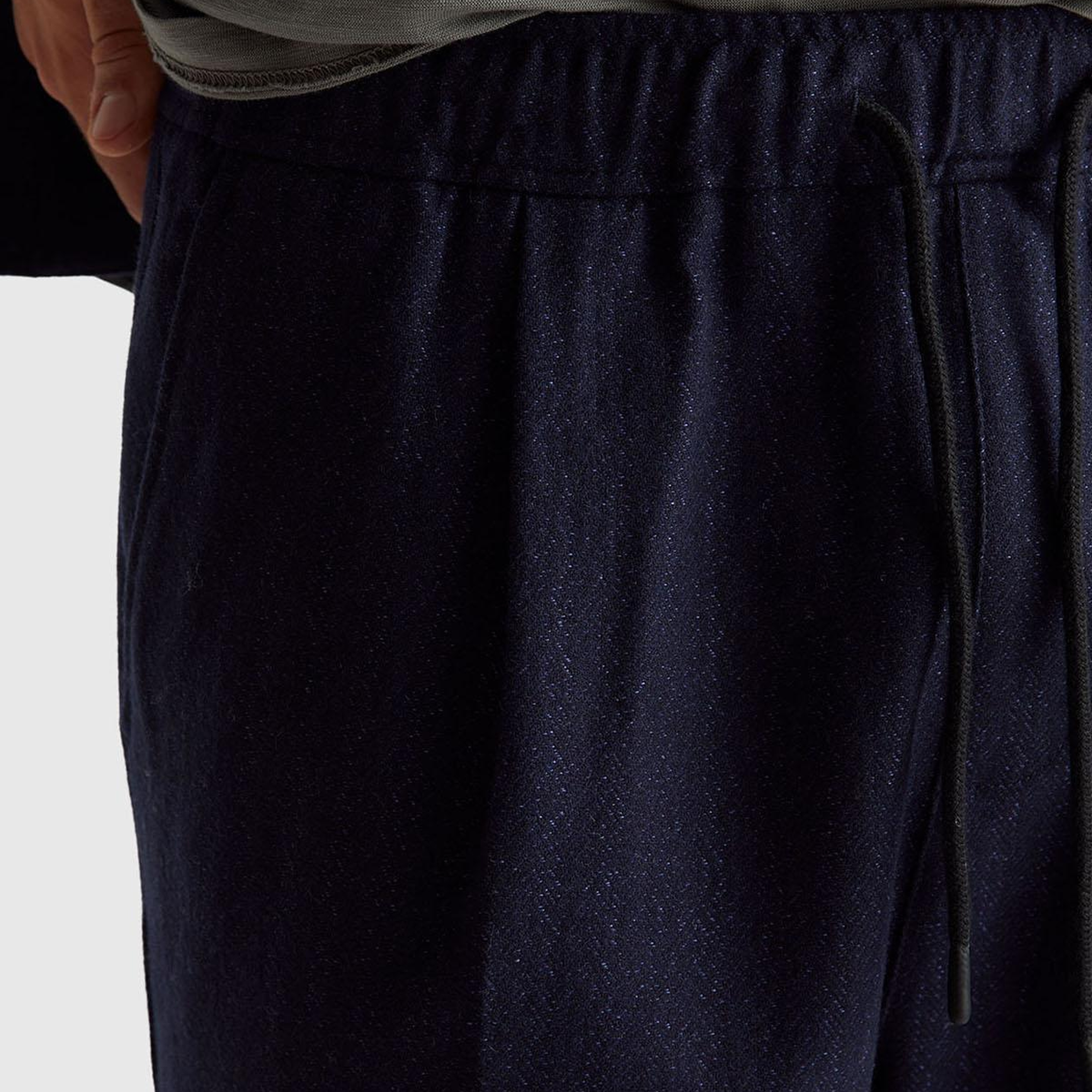 Erkek Lacivert Yün Karışımlı Beli Lastikli Bağcıklı Pantolon
