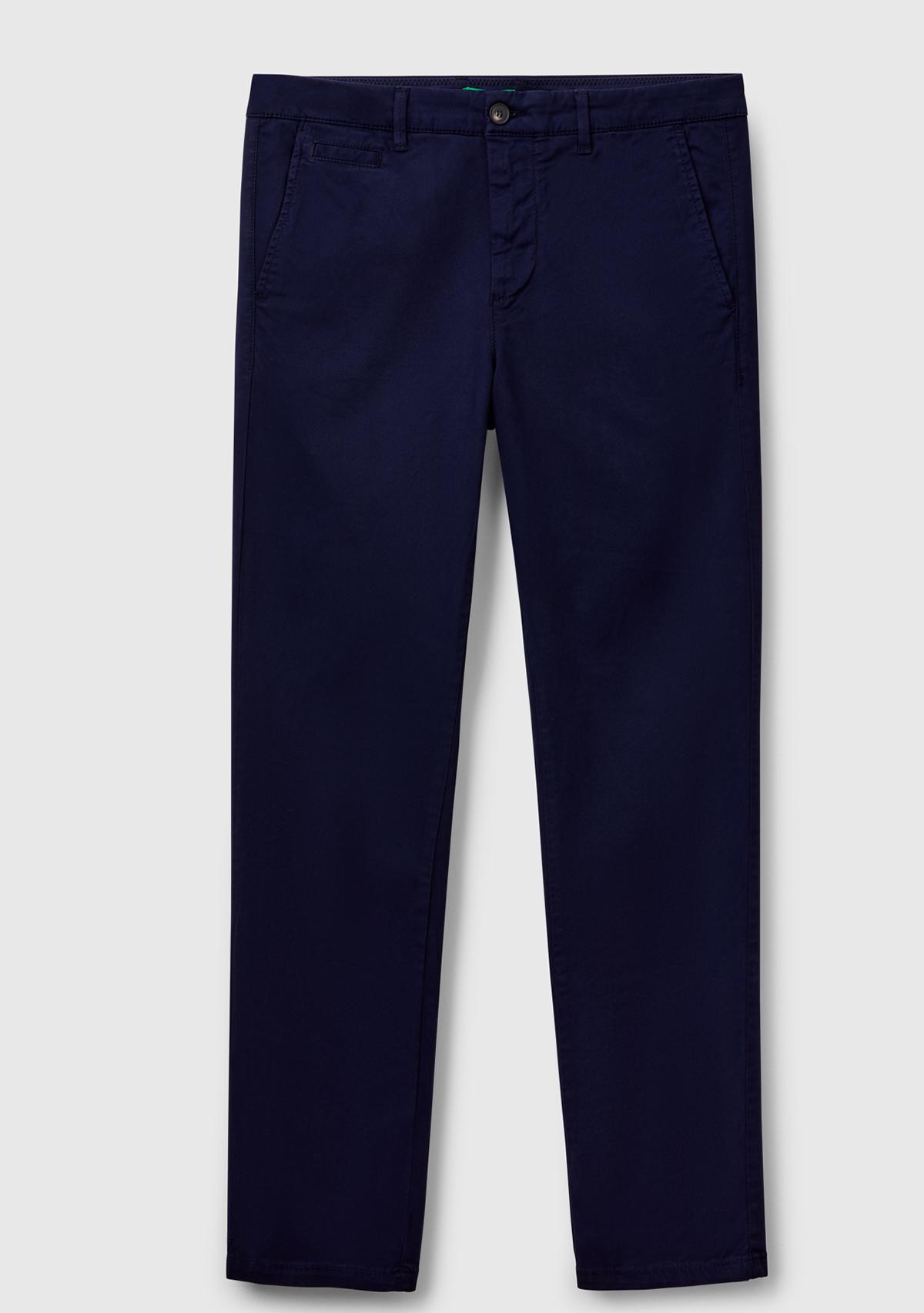 Erkek Lacivert Slim Fit Chino Pantolon
