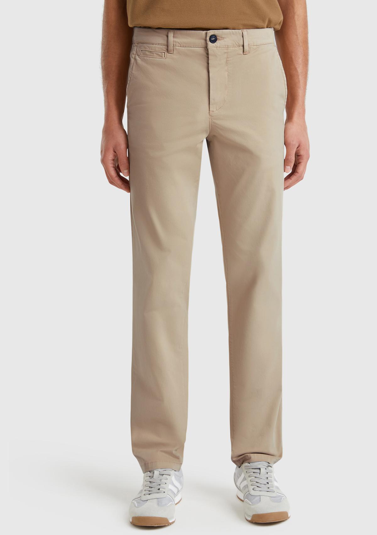 Erkek Bej Slim Fit Chino Pantolon