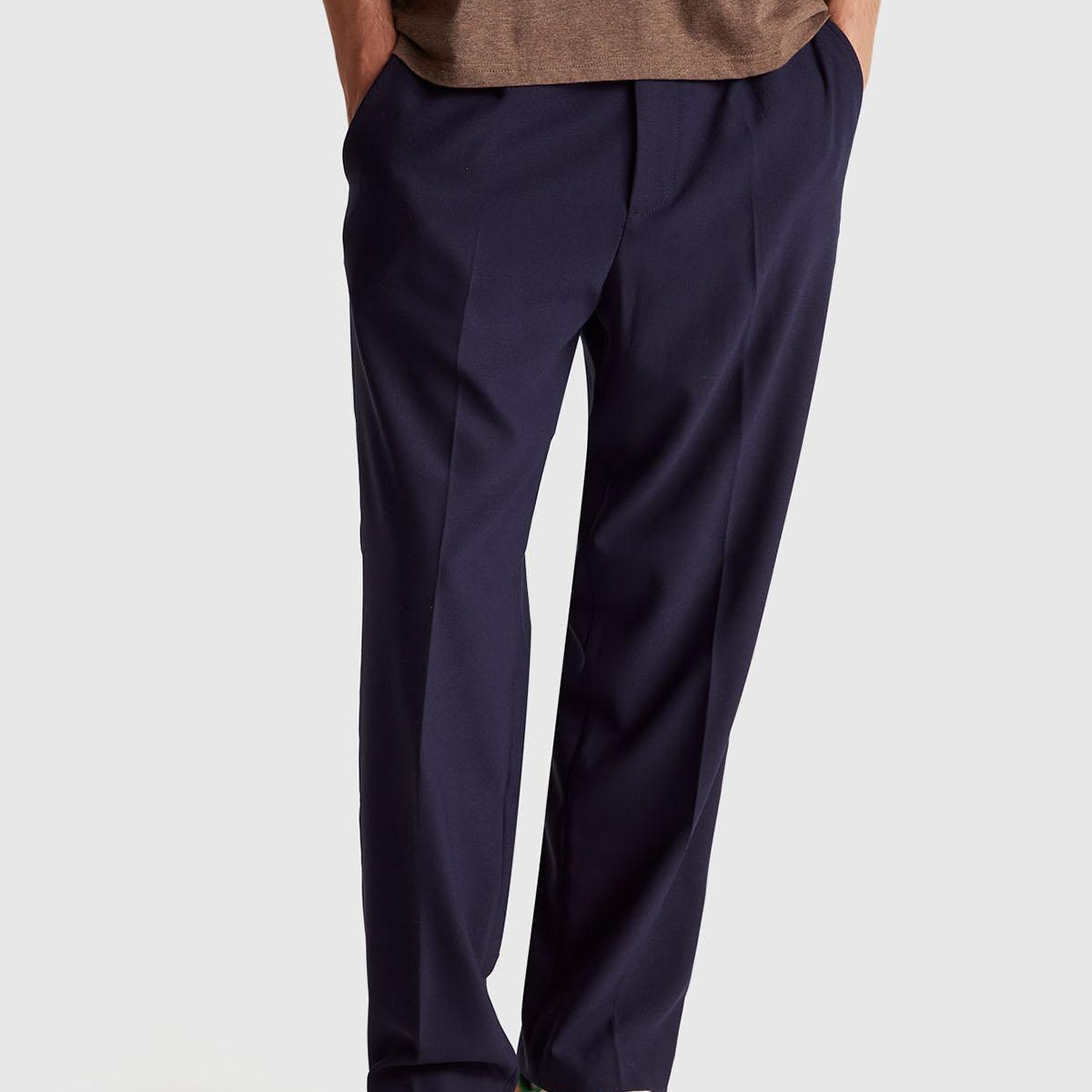 Erkek Lacivert Viskoz Karışımlı Beli İpli Regular Fit Chino Pantolon