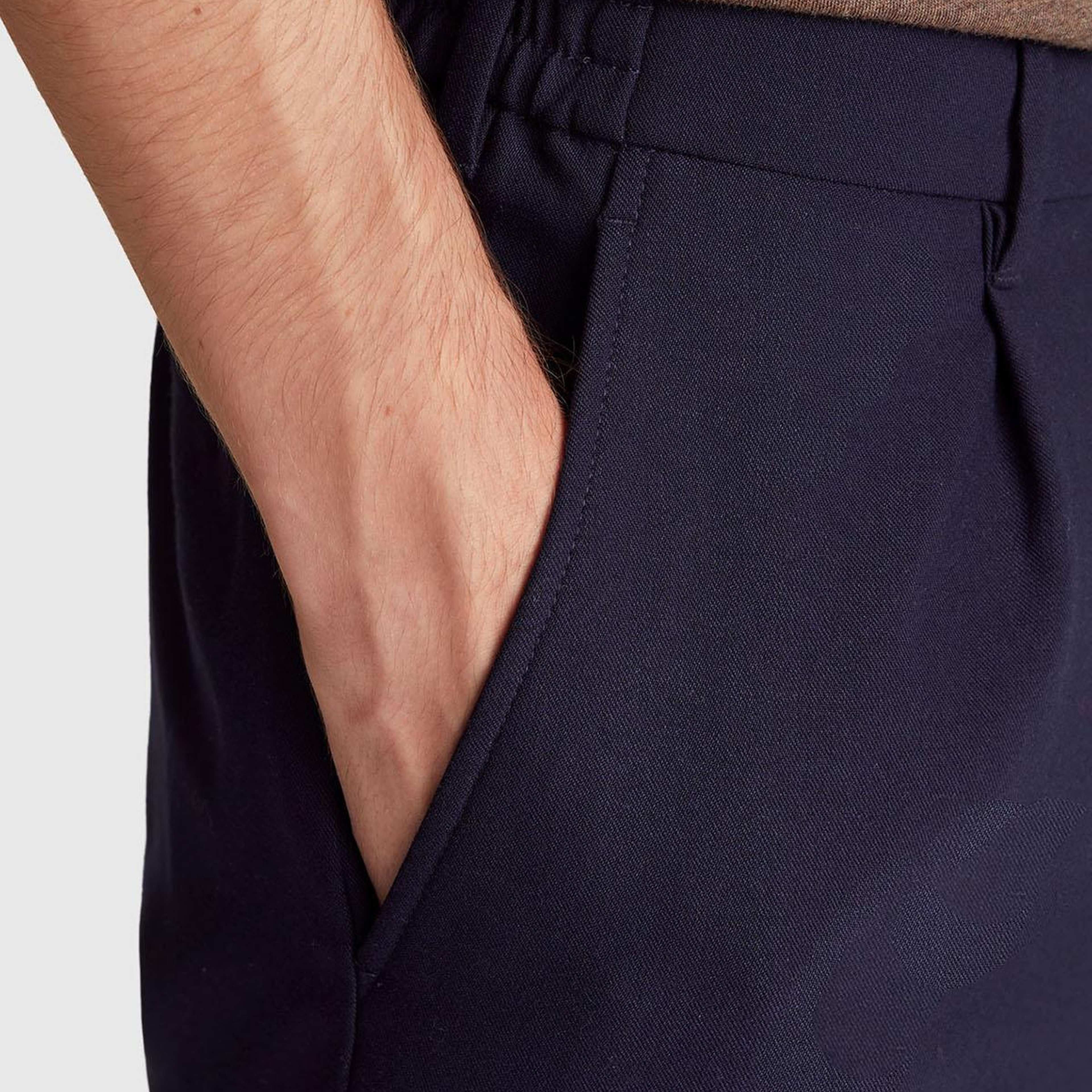 Erkek Lacivert Viskoz Karışımlı Beli İpli Regular Fit Chino Pantolon