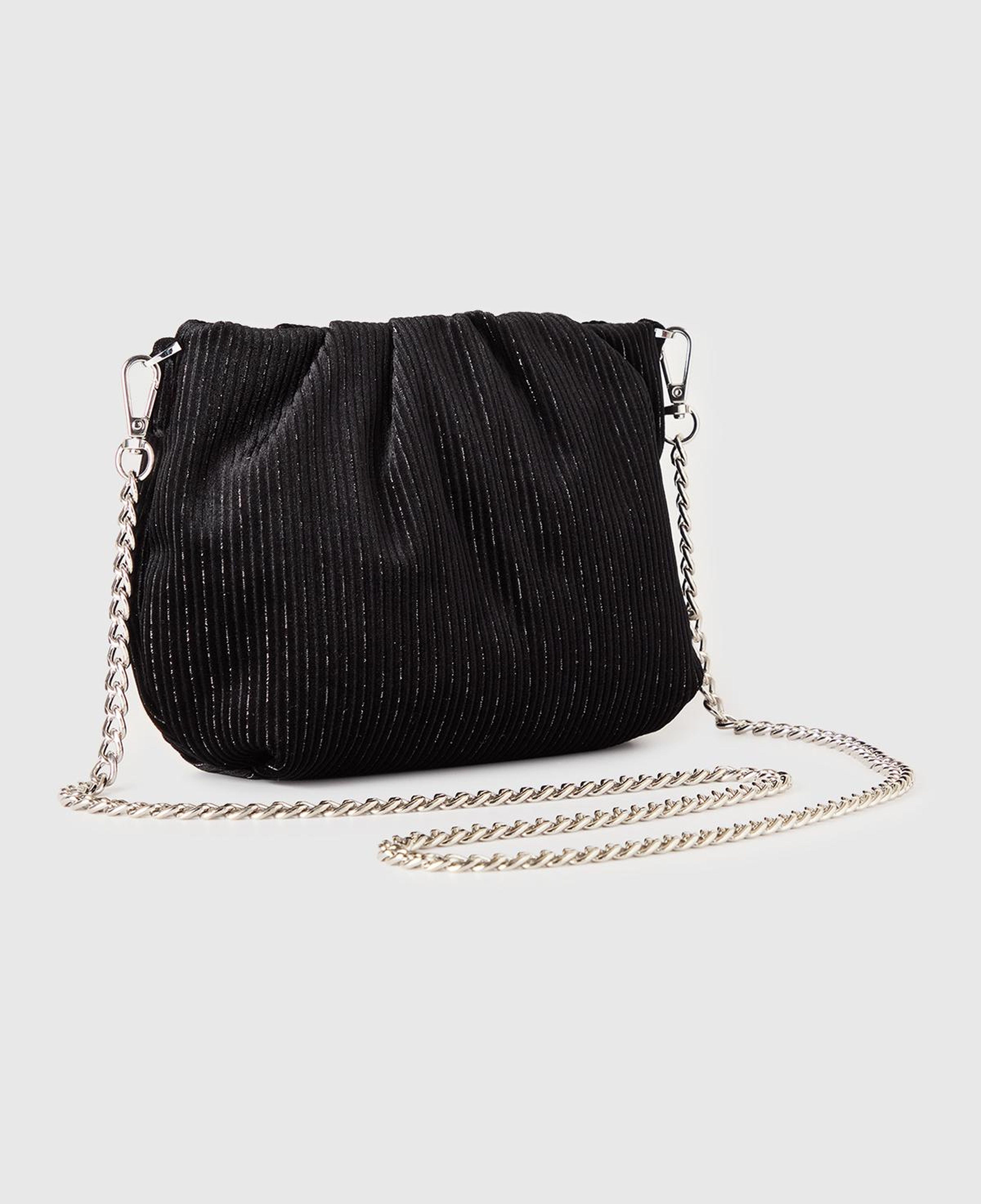 Kadın Siyah Simli Zincir Askılı Kadife Clutch Çanta