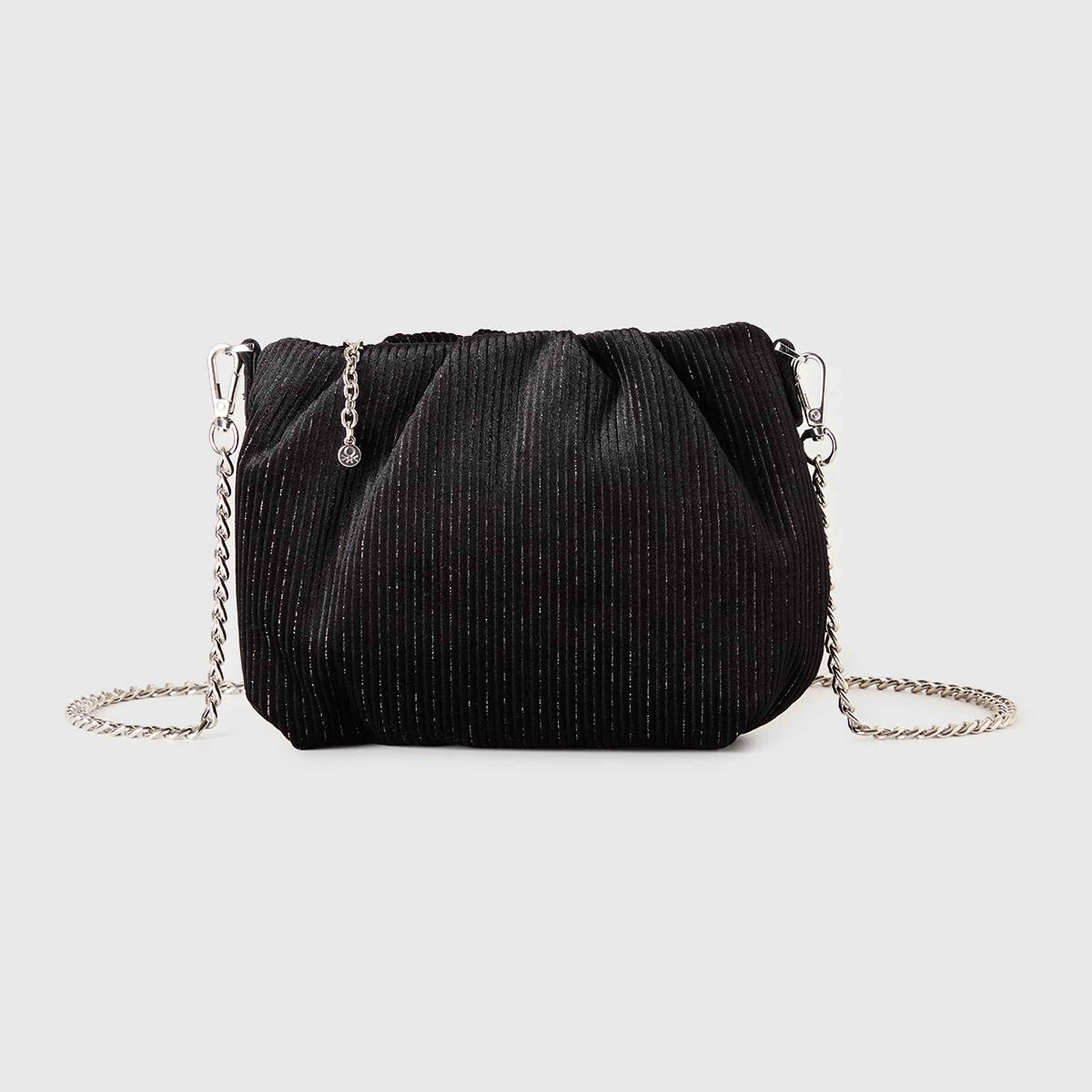 Kadın Siyah Simli Zincir Askılı Kadife Clutch Çanta