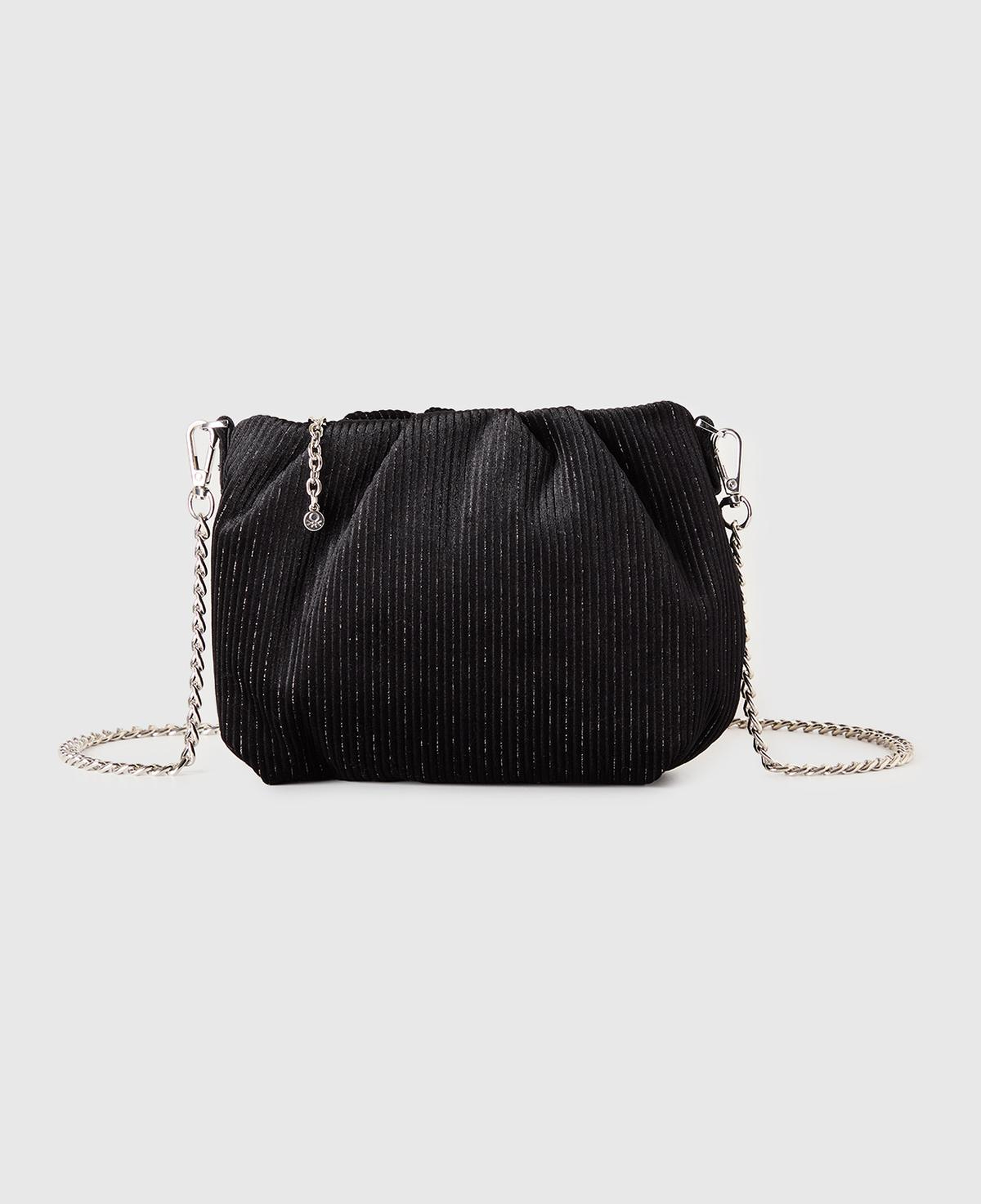 Kadın Siyah Simli Zincir Askılı Kadife Clutch Çanta