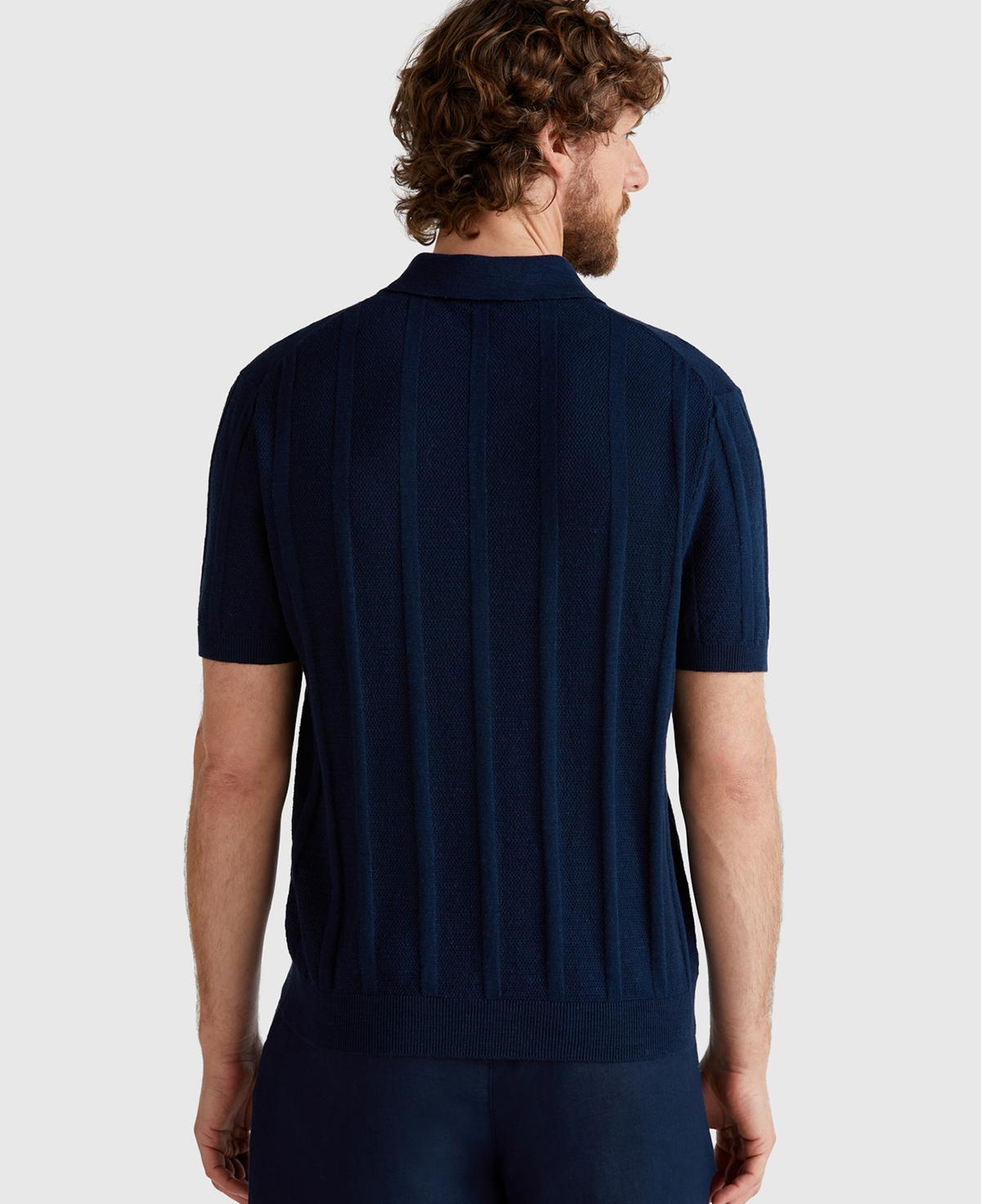 Erkek Lacivert Keten Pamuk Karışımlı Kontrastlı Düğmeli Regular Fit Triko Polo T-Shirt