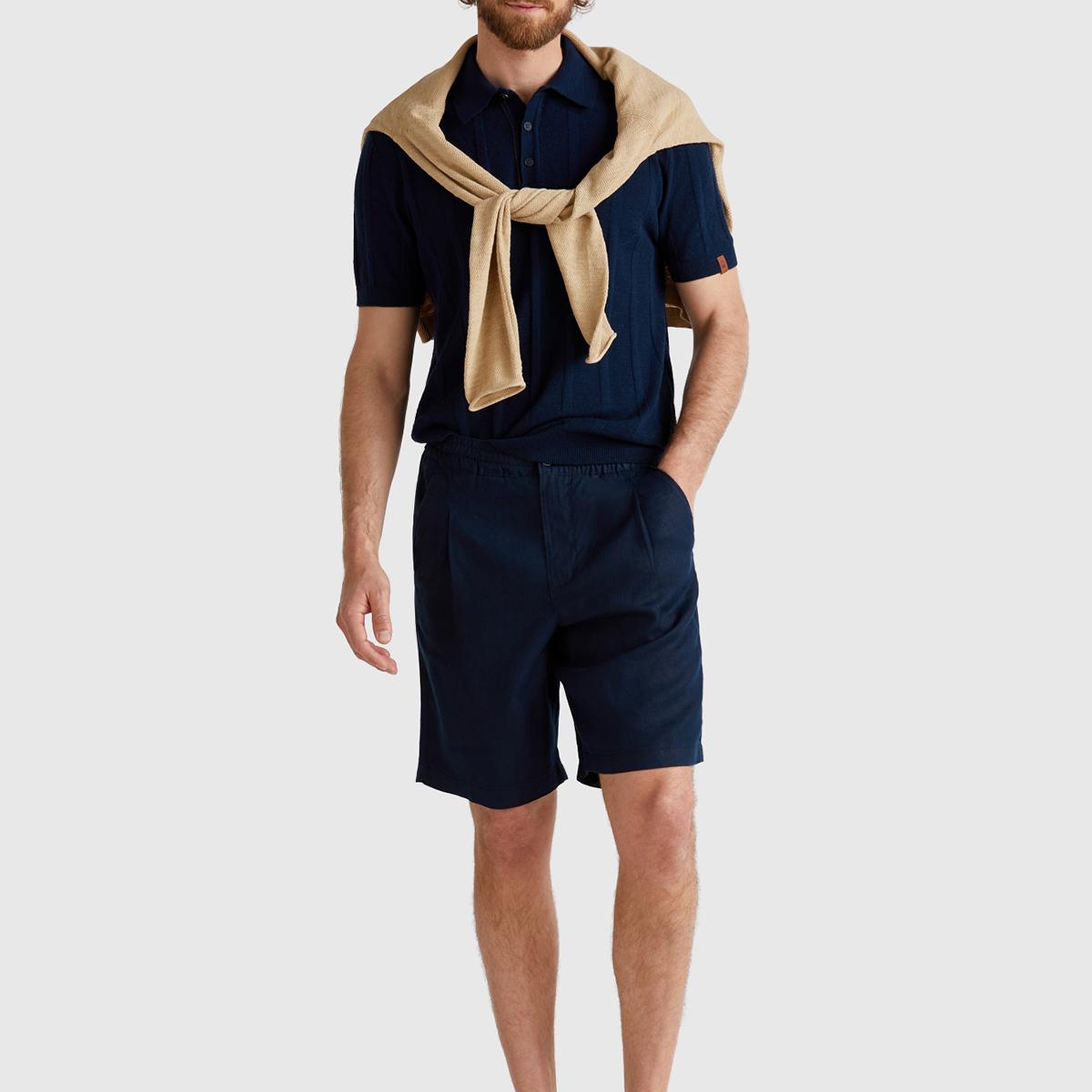 Erkek Lacivert Keten Pamuk Karışımlı Kontrastlı Düğmeli Regular Fit Triko Polo T-Shirt
