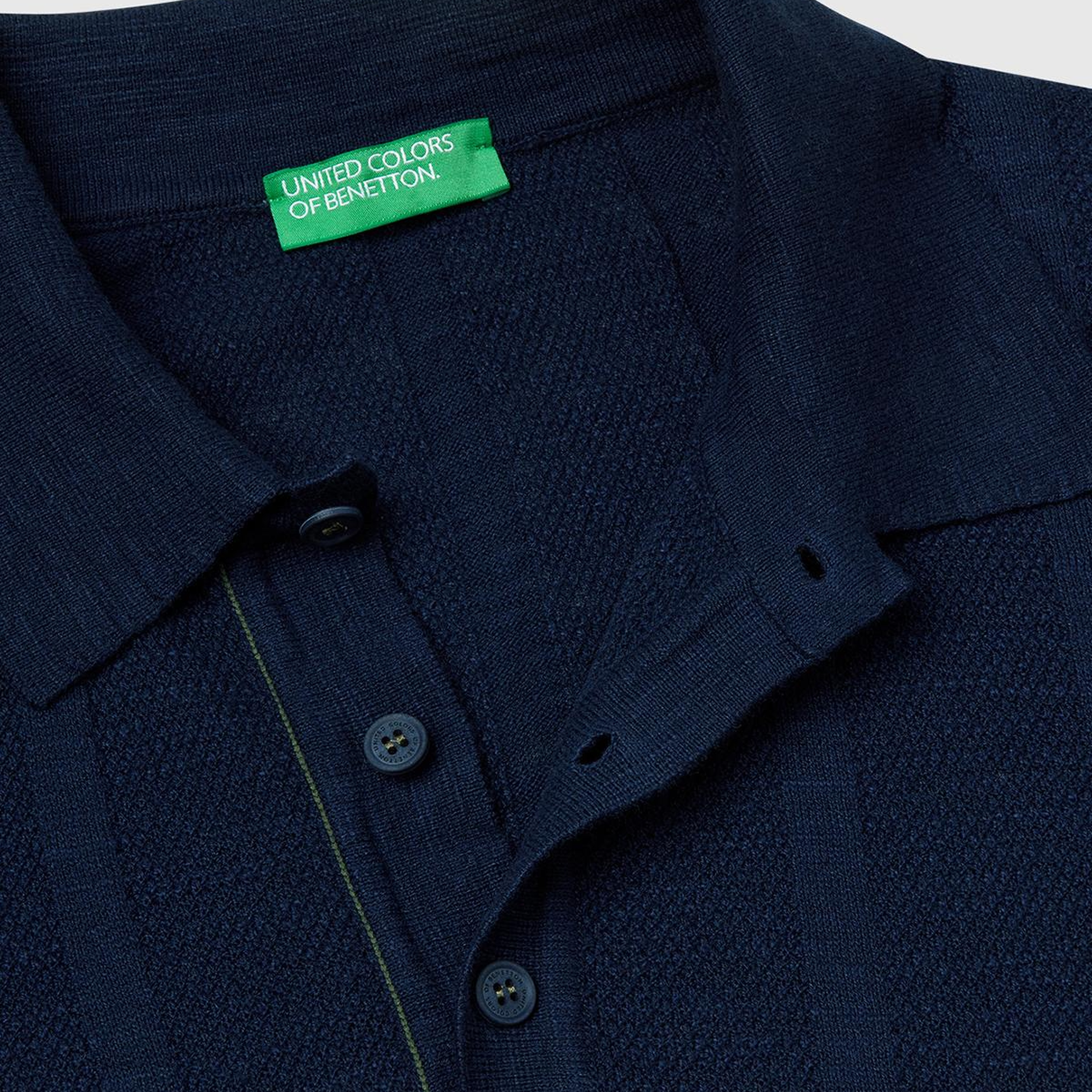 Erkek Lacivert Keten Pamuk Karışımlı Kontrastlı Düğmeli Regular Fit Triko Polo T-Shirt