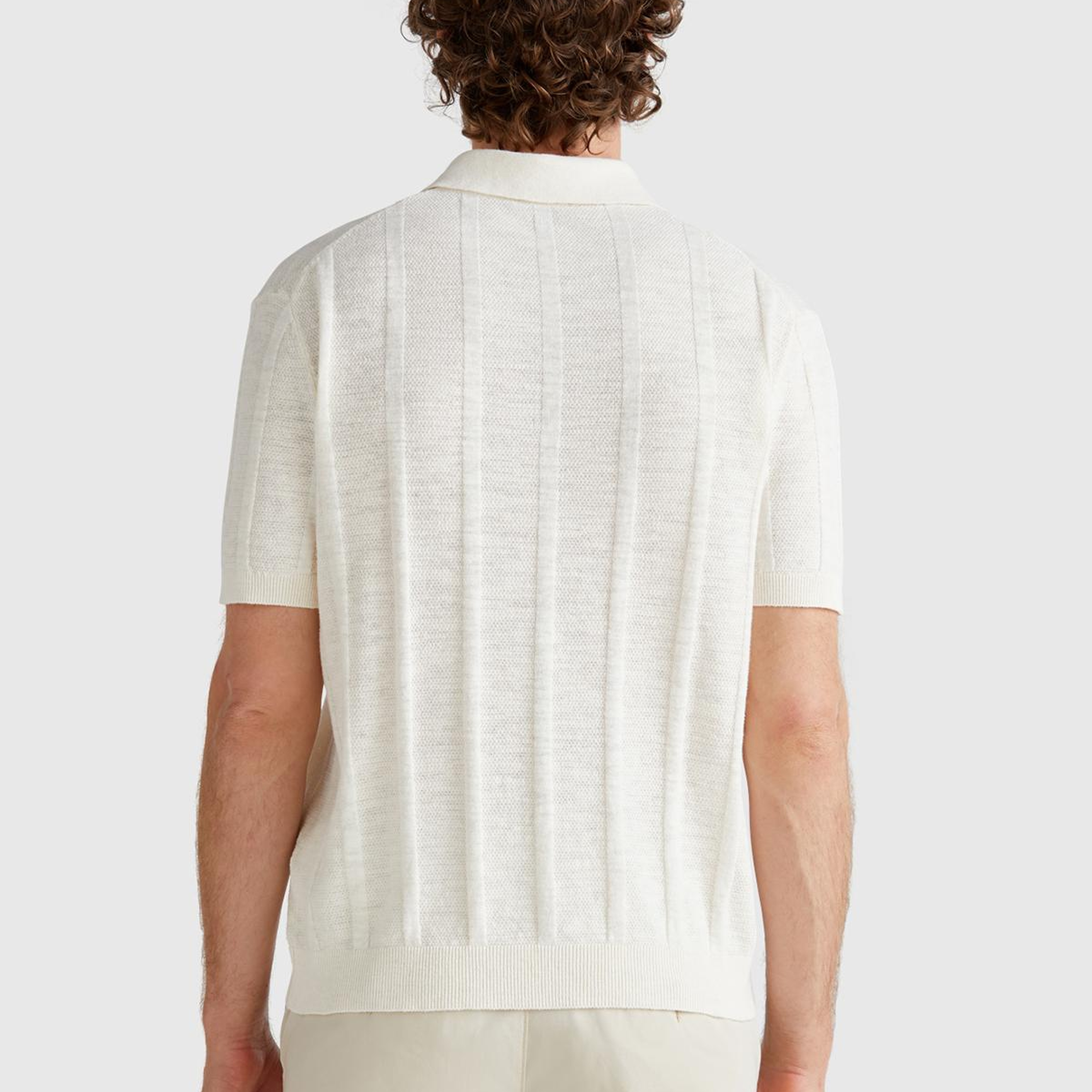 Erkek Krem Keten Pamuk Karışımlı Kontrastlı Düğmeli Regular Fit Triko Polo T-Shirt