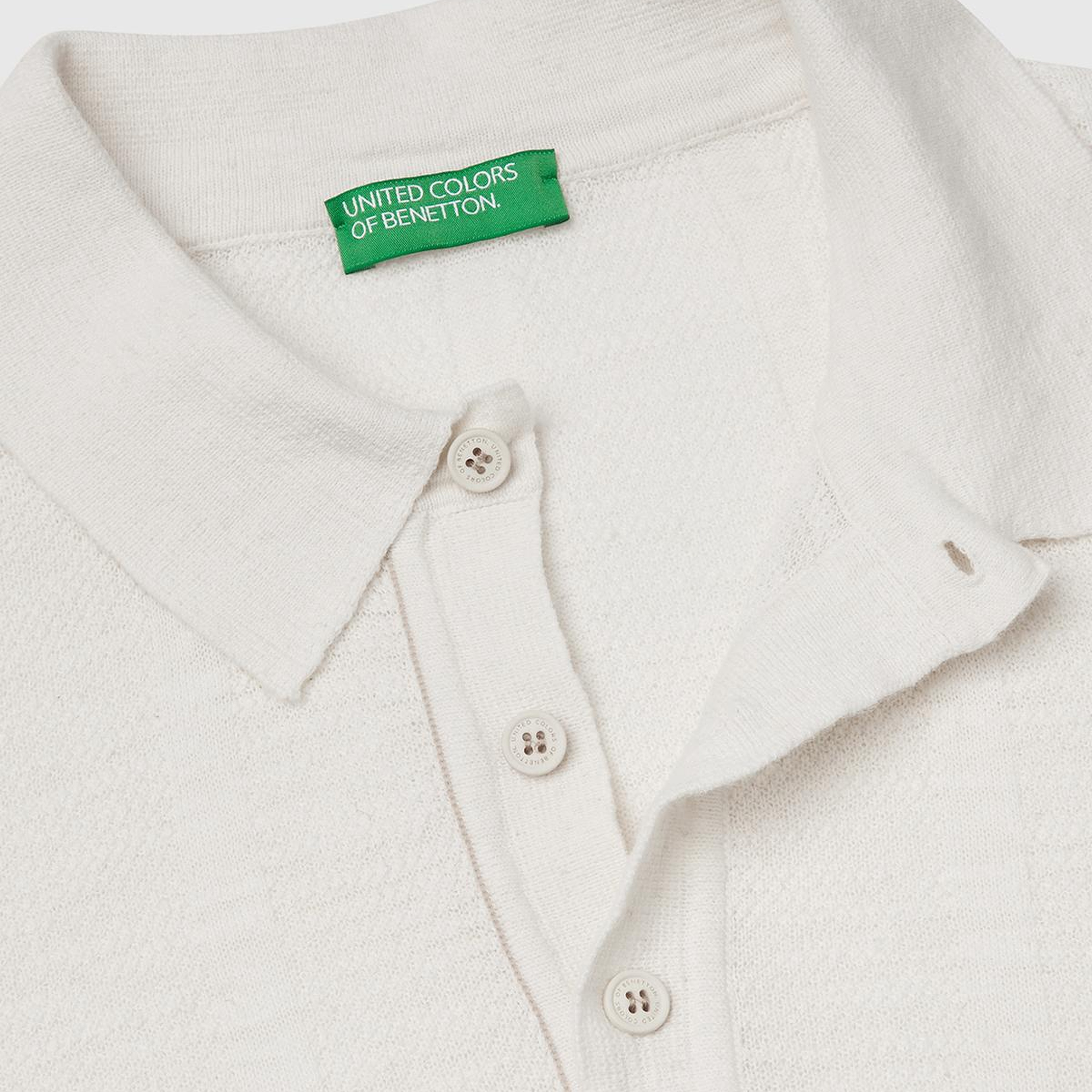 Erkek Krem Keten Pamuk Karışımlı Kontrastlı Düğmeli Regular Fit Triko Polo T-Shirt