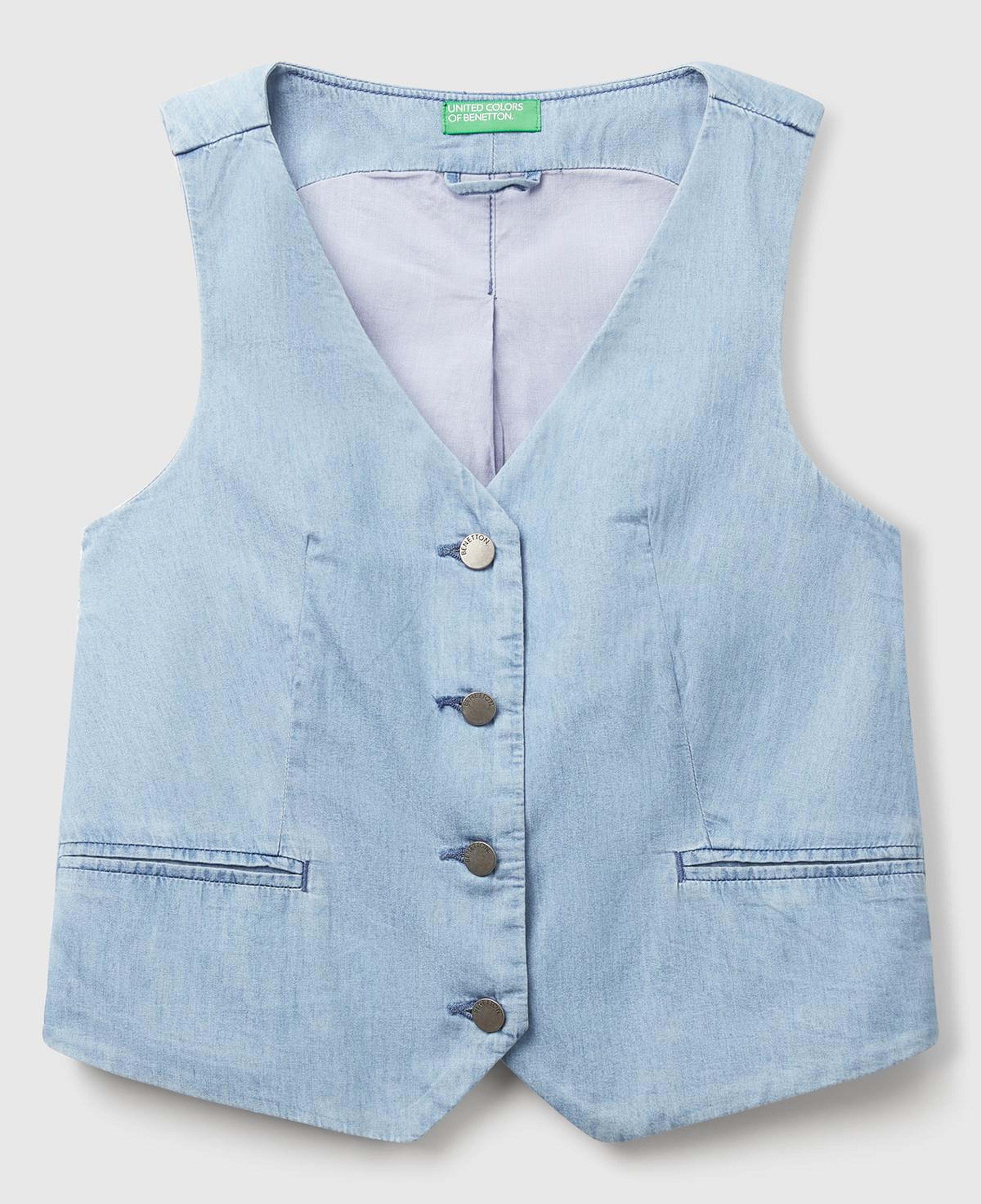 Kadın Açık Mavi %100 Koton Şamre Denim Yelek