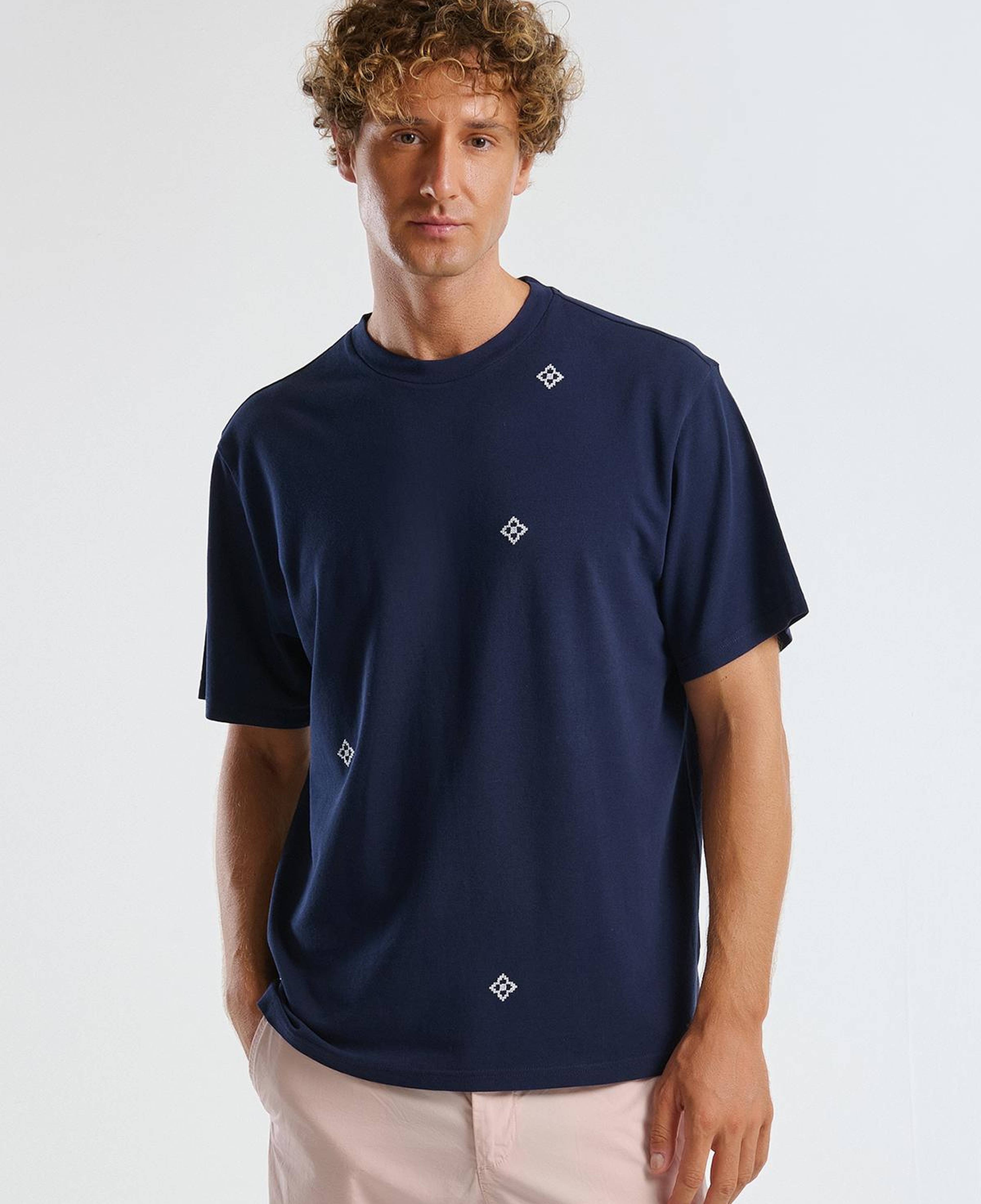 Erkek Lacivert %100 Koton Desenli Pike T-Shirt