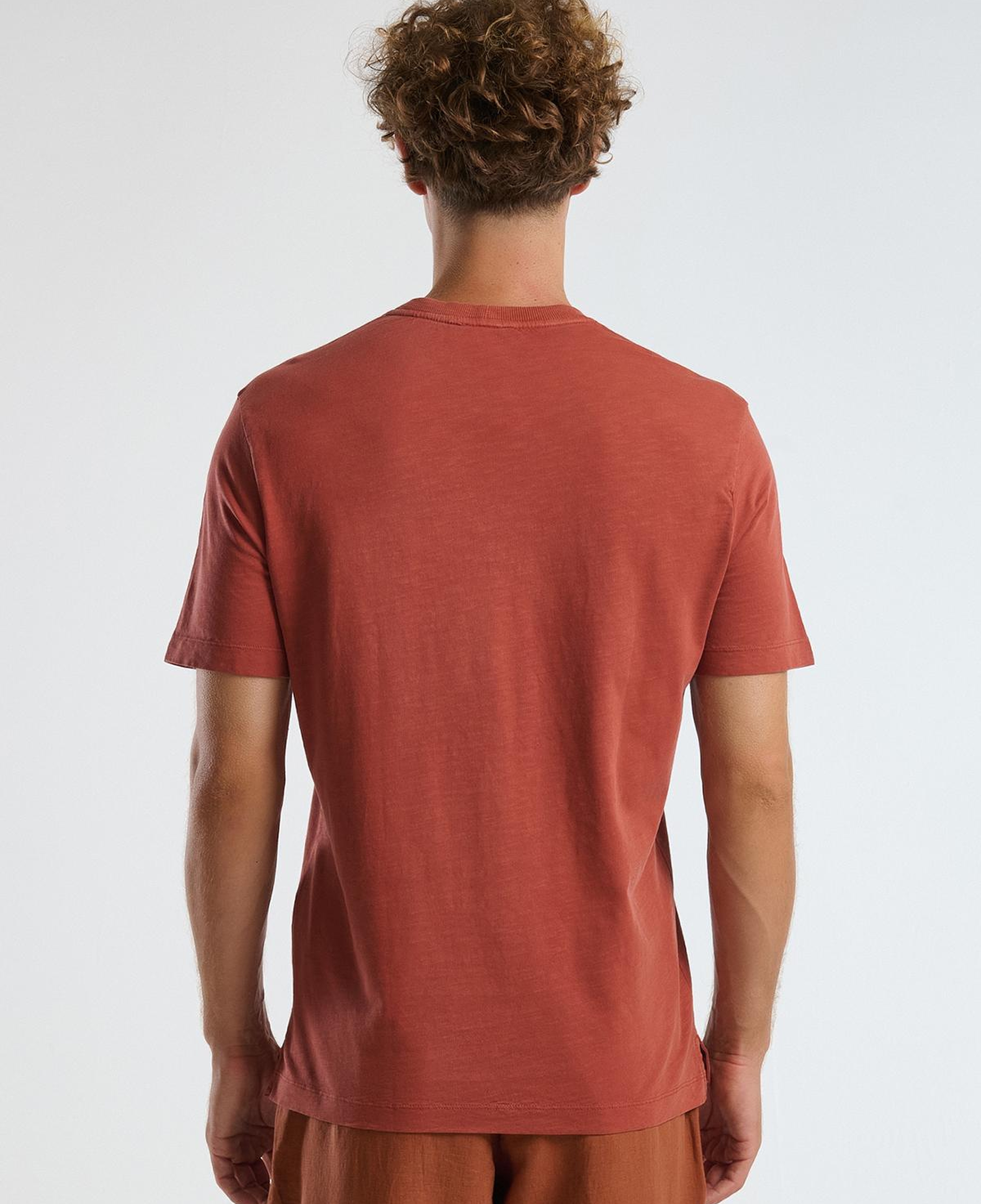 Erkek Tuğla Kırmızısı %100 Koton Bisiklet Yaka Slub T-Shirt