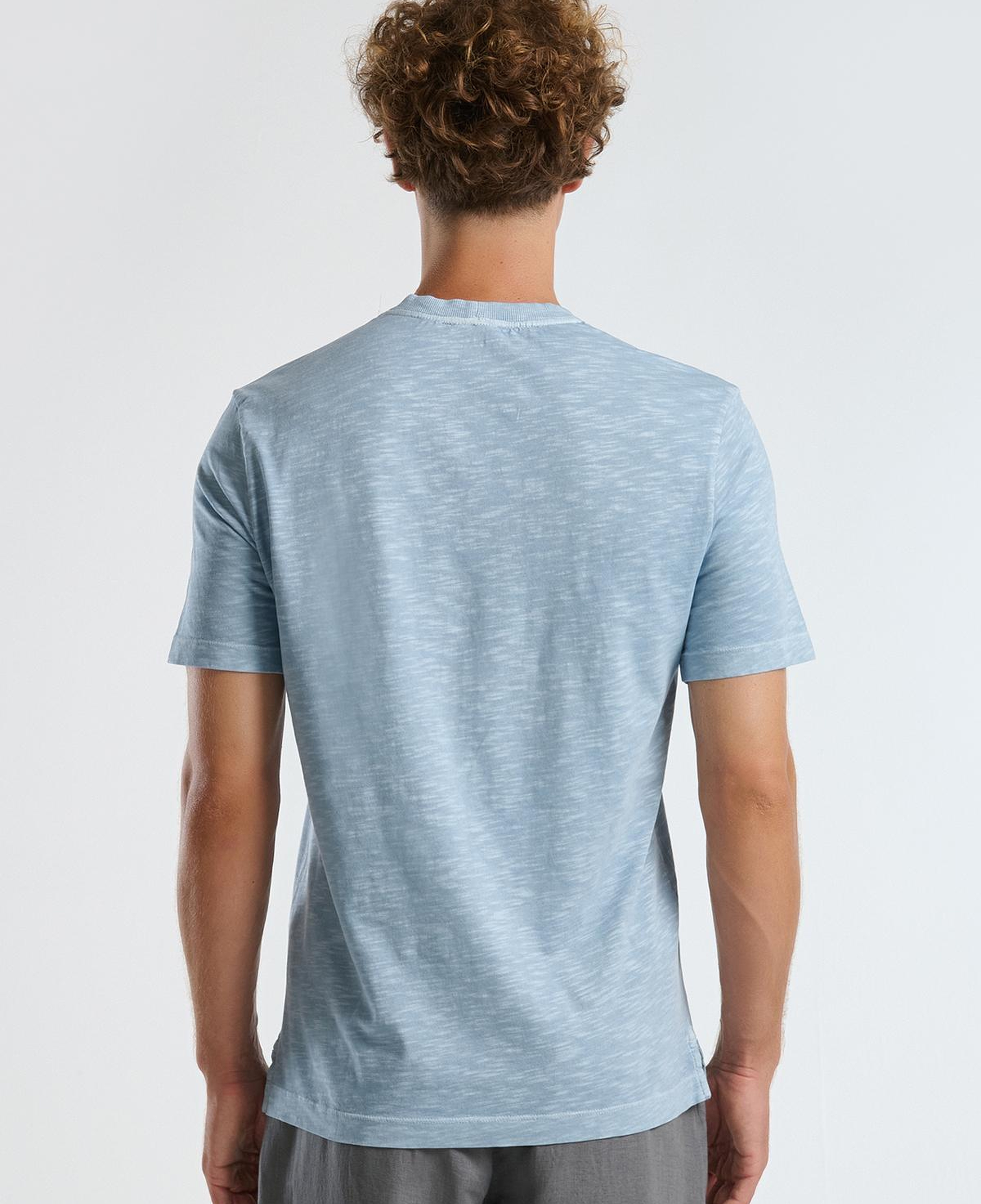 Erkek Açık Mavi %100 Koton Bisiklet Yaka Slub T-Shirt
