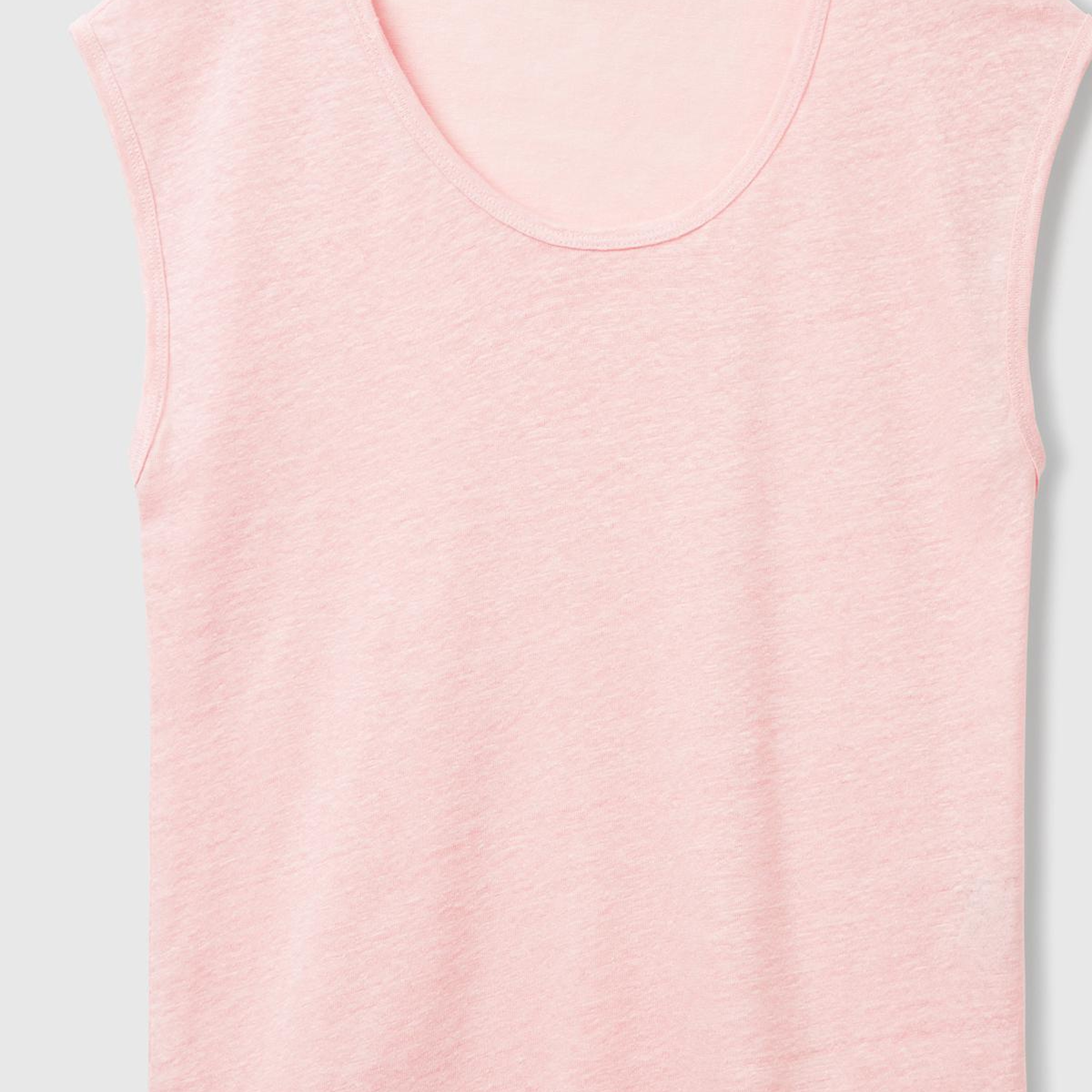 Kadın Pembe %100 Keten Yanları Yırtmaçlı Relax Fit Yuvarlak Yaka T-Shirt