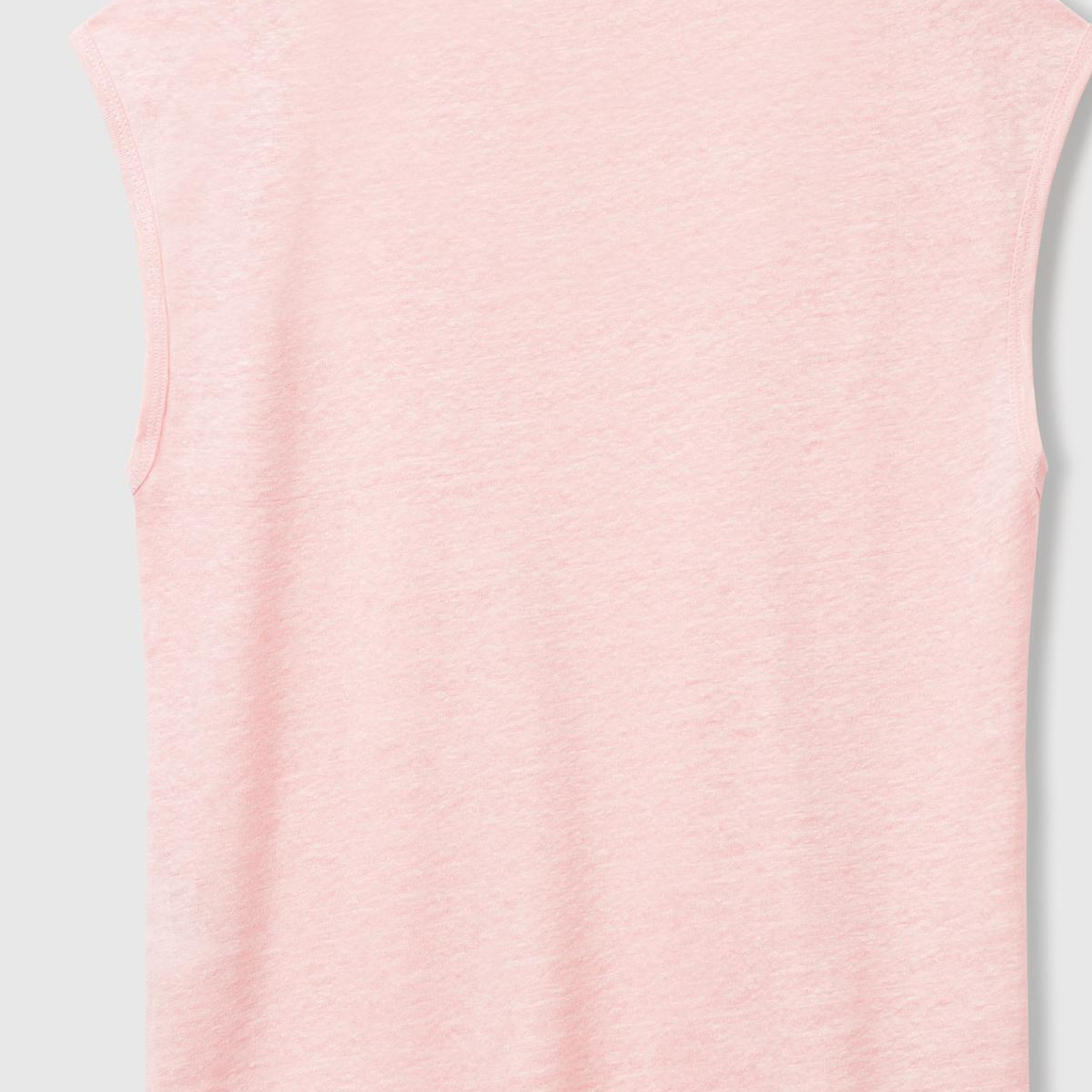 Kadın Pembe %100 Keten Yanları Yırtmaçlı Relax Fit Yuvarlak Yaka T-Shirt