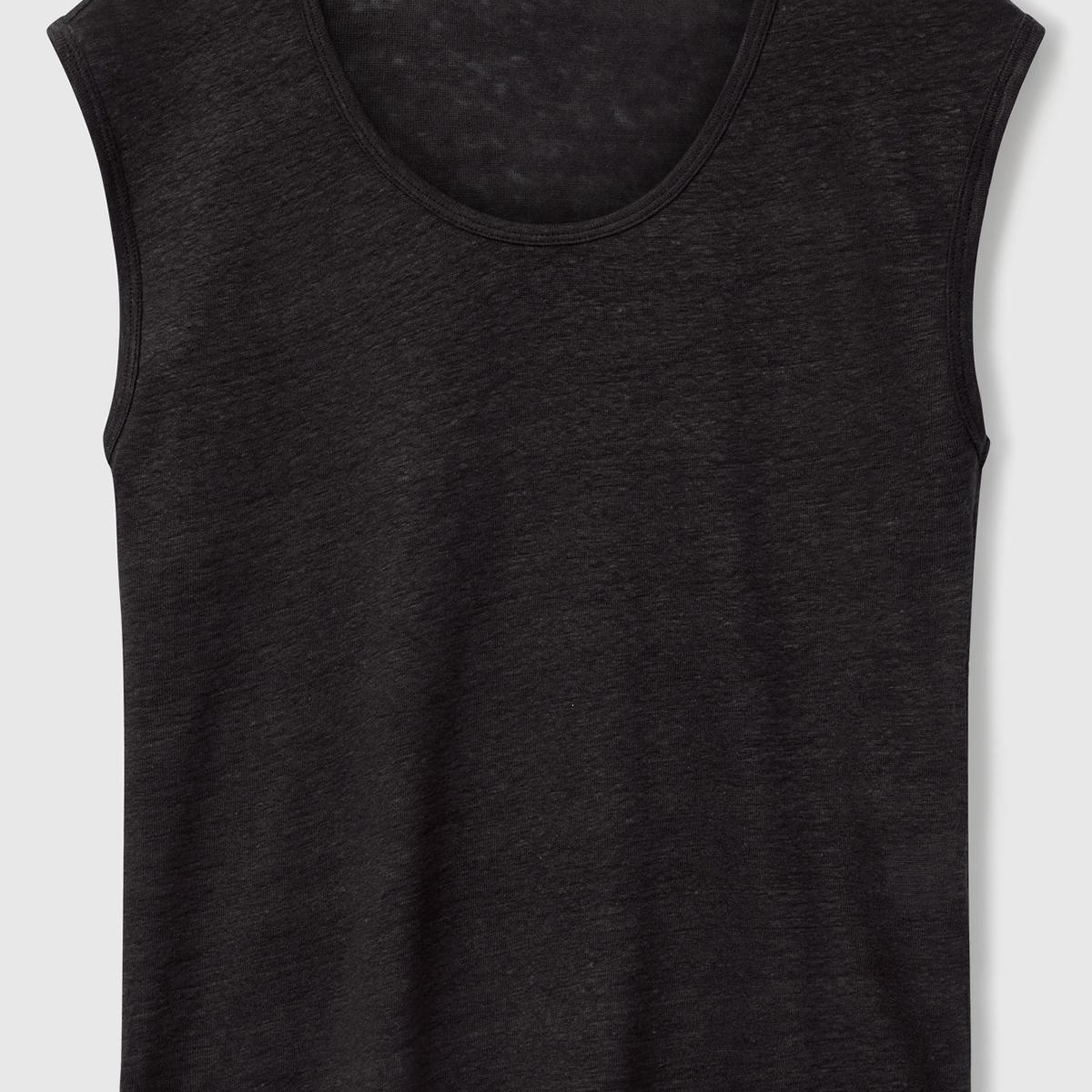 Kadın Siyah %100 Keten Yanları Yırtmaçlı Relax Fit Yuvarlak Yaka T-Shirt