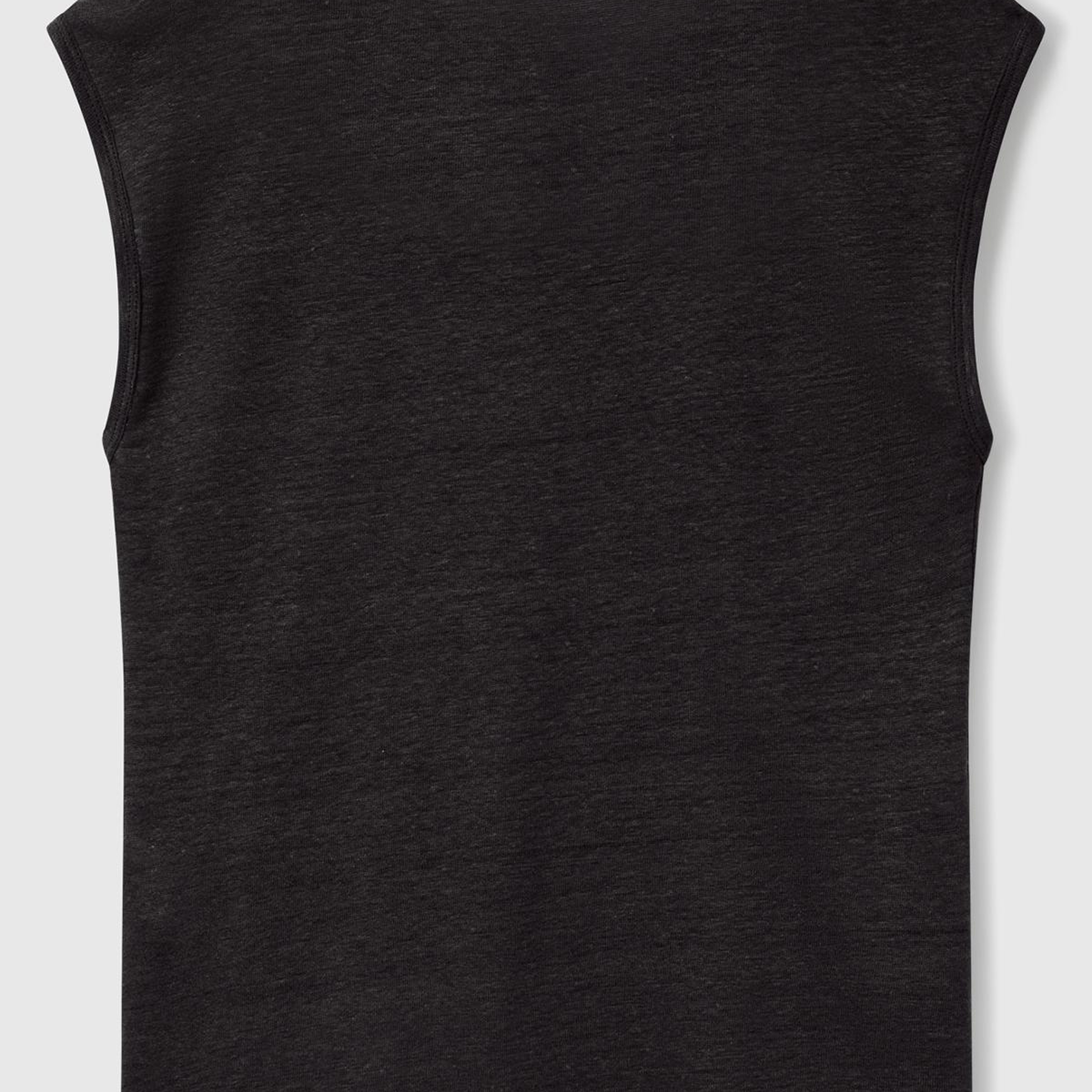 Kadın Siyah %100 Keten Yanları Yırtmaçlı Relax Fit Yuvarlak Yaka T-Shirt