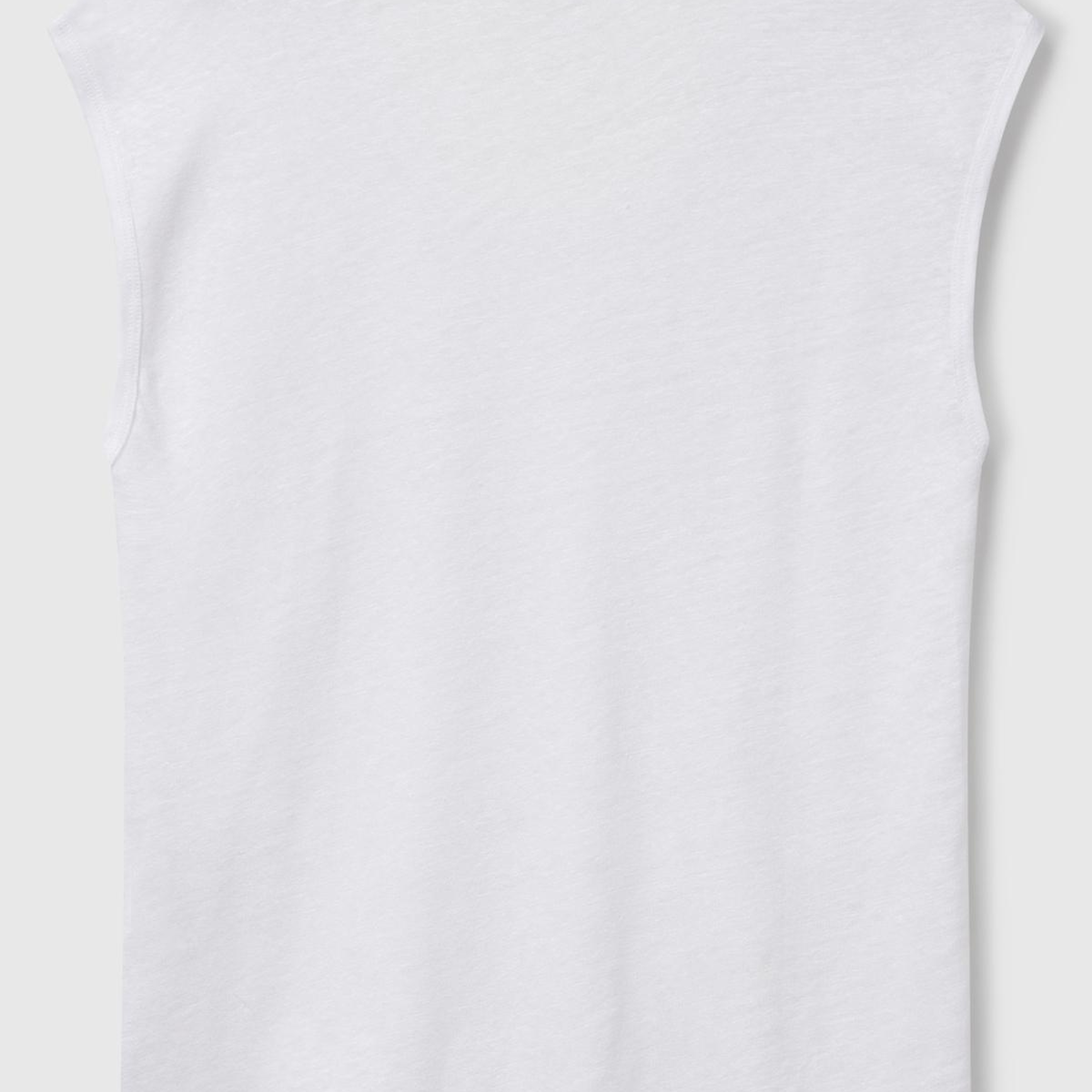 Kadın Beyaz %100 Keten Yanları Yırtmaçlı Relax Fit Yuvarlak Yaka T-Shirt
