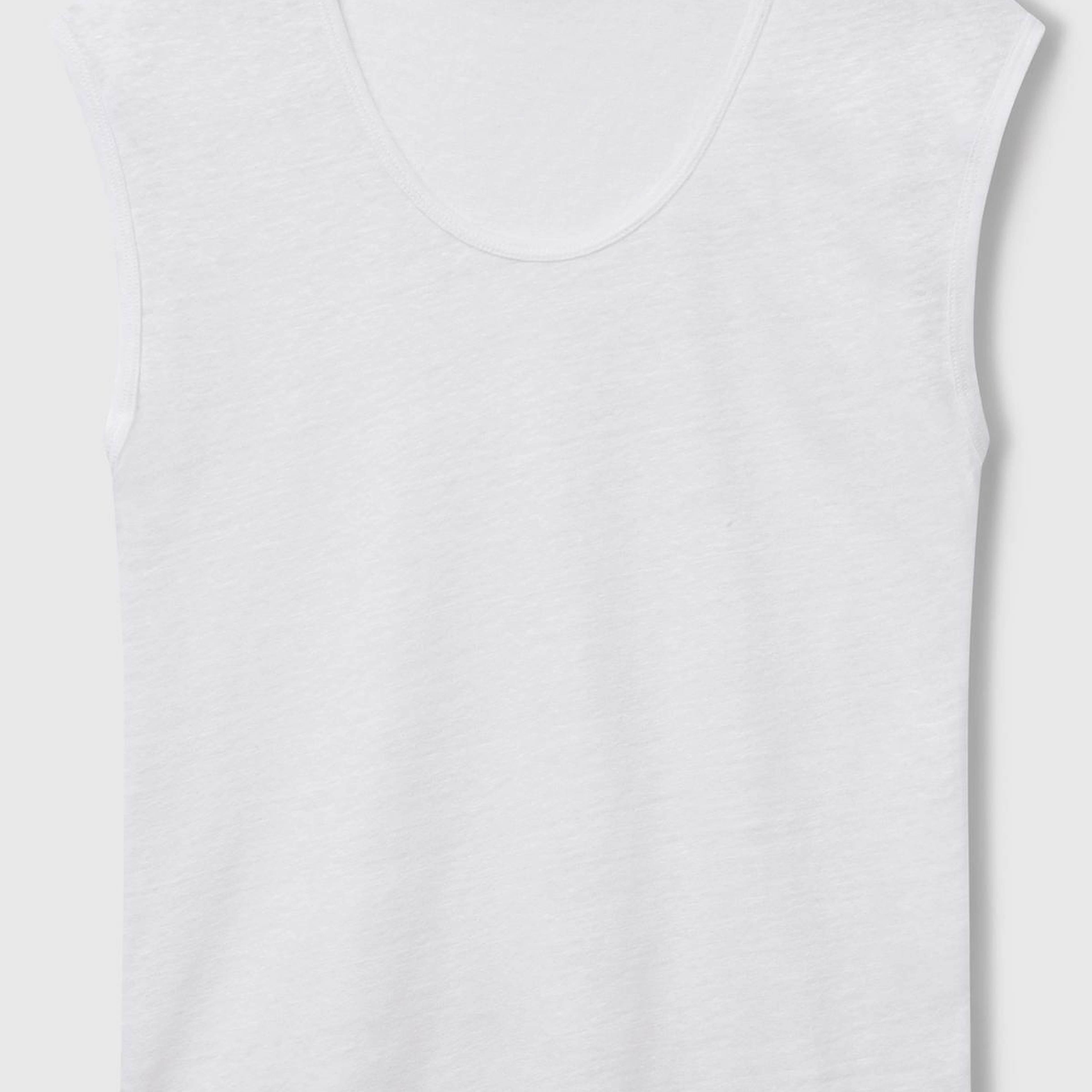 Kadın Beyaz %100 Keten Yanları Yırtmaçlı Relax Fit Yuvarlak Yaka T-Shirt