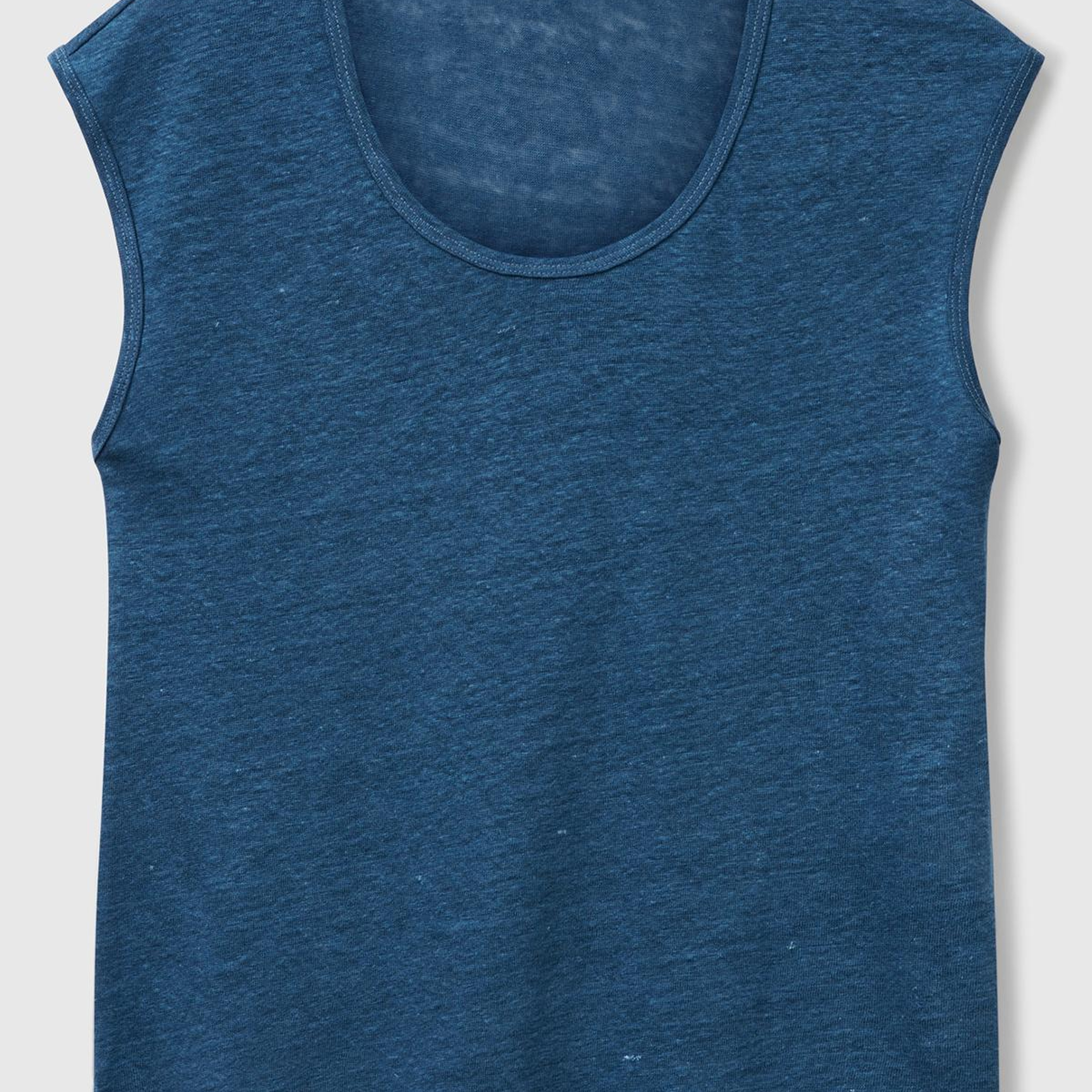 Kadın Denim %100 Keten Yanları Yırtmaçlı Relax Fit Yuvarlak Yaka T-Shirt