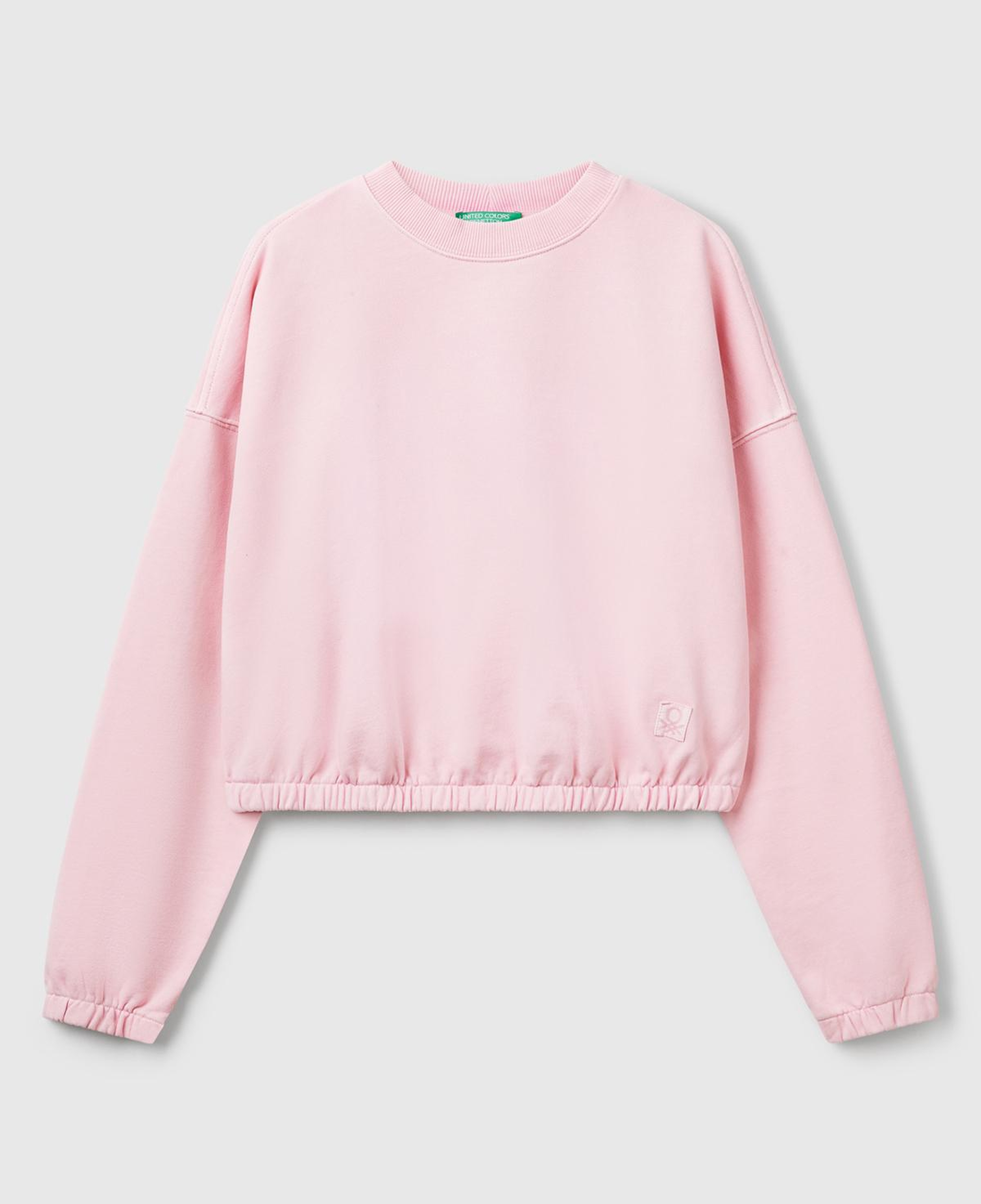 Kadın Pembe %100 Pamuk Logo Baskılı Düşük Omuzlu Relax Fit Sweatshirt