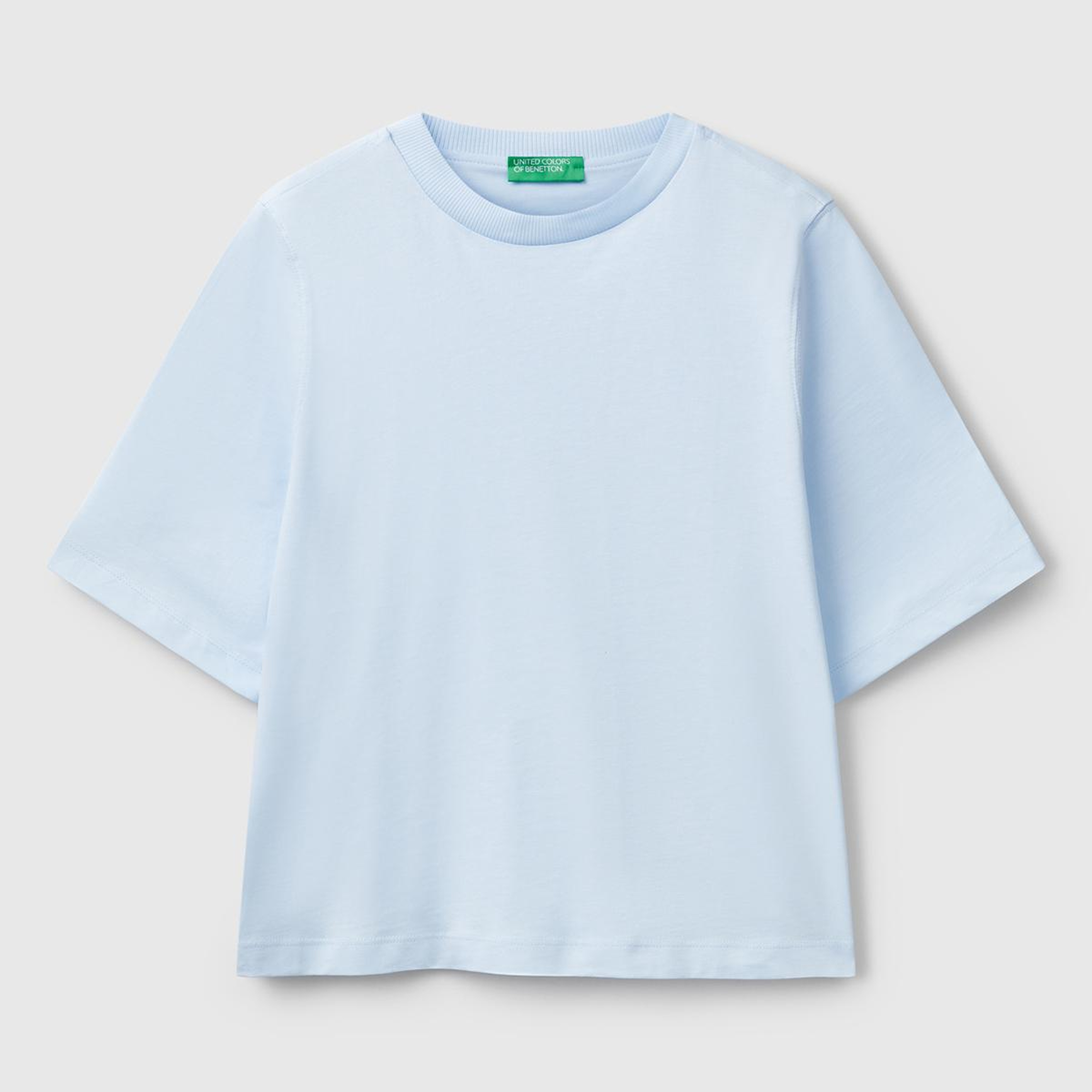 Kadın Açık Mavi %100 Koton Boxy Fit T-Shirt
