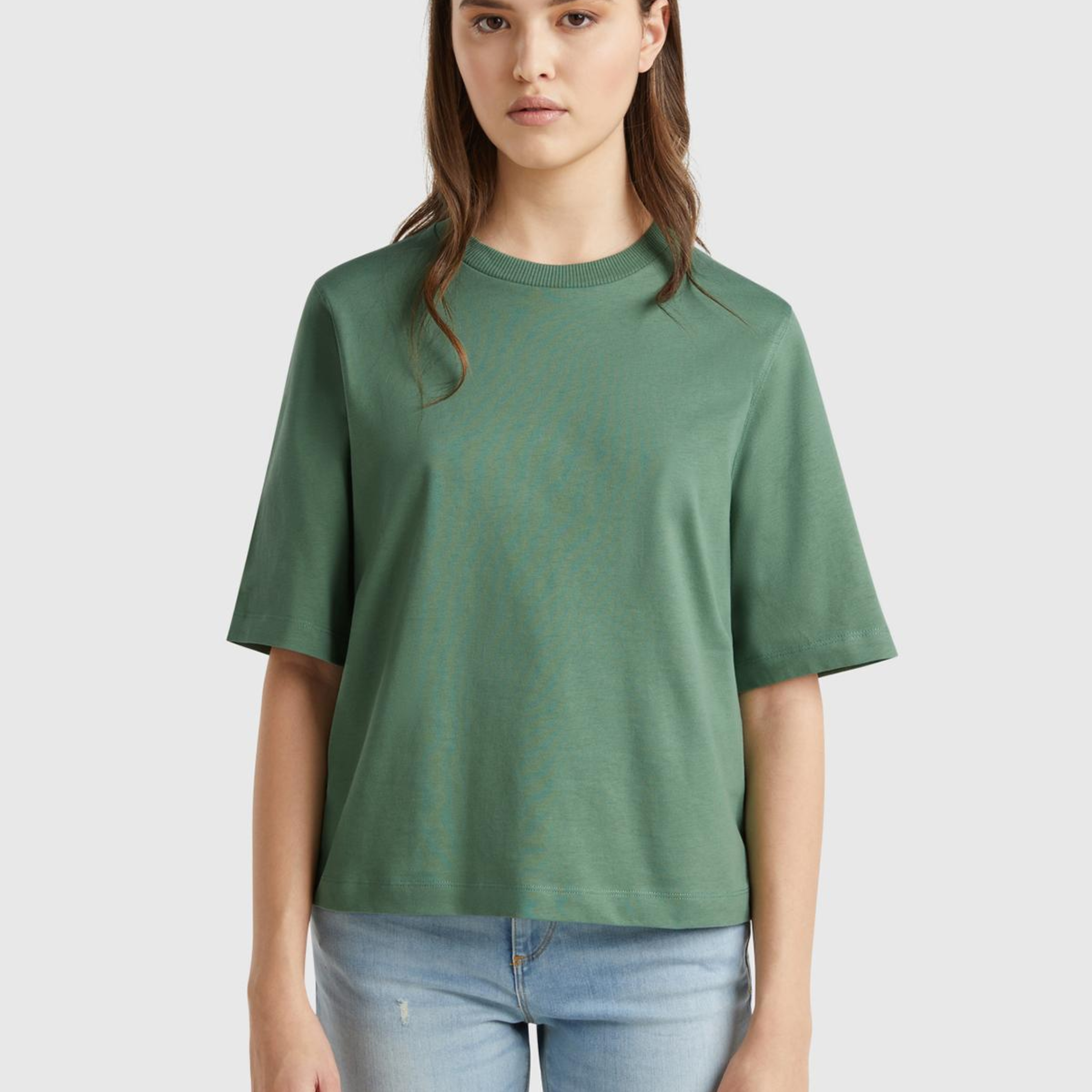 Kadın Açık Yeşil %100 Koton Boxy Fit T-Shirt