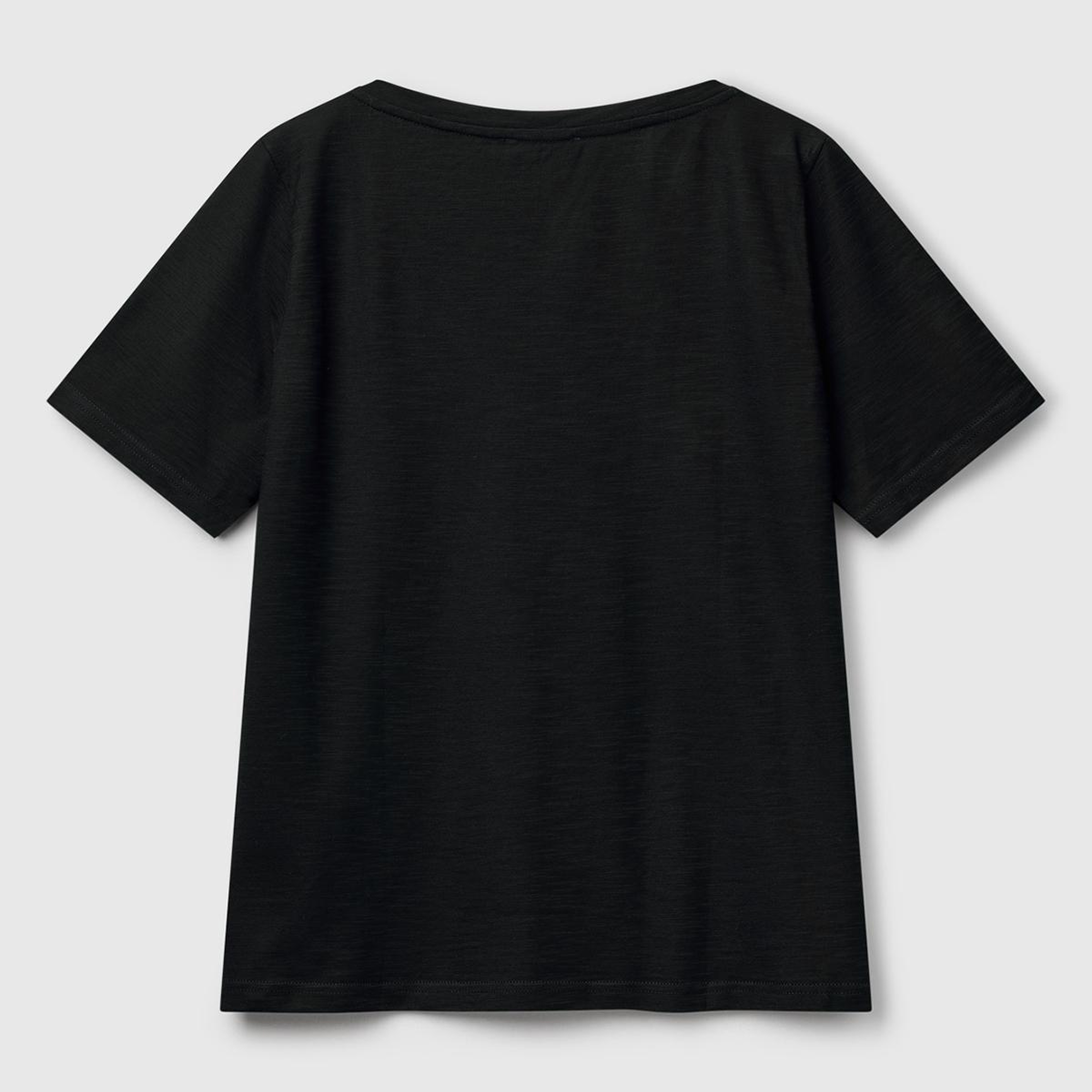 Kadın Siyah %100 Koton V Yaka Slub T-Shirt
