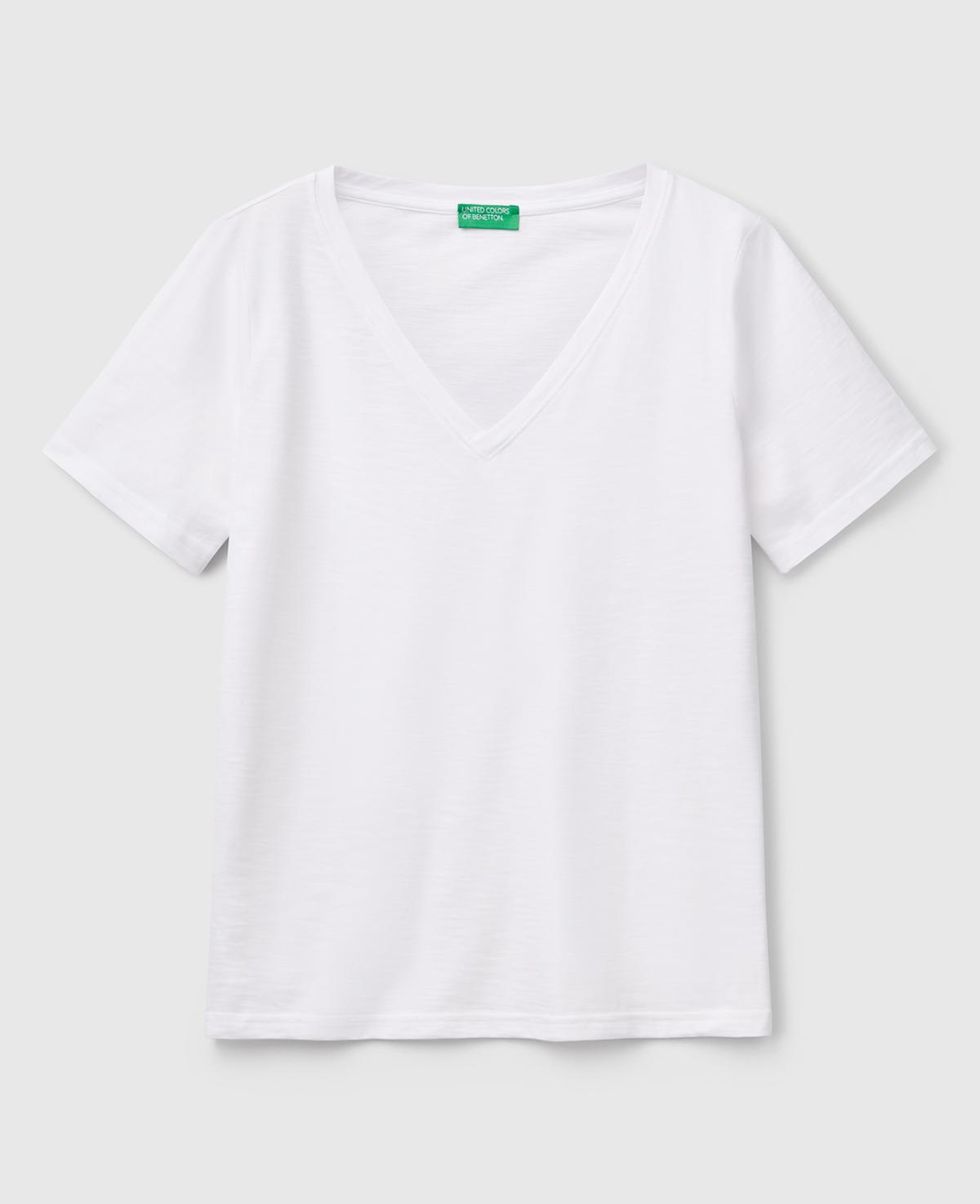 Kadın Beyaz %100 Koton V Yaka Slub T-Shirt