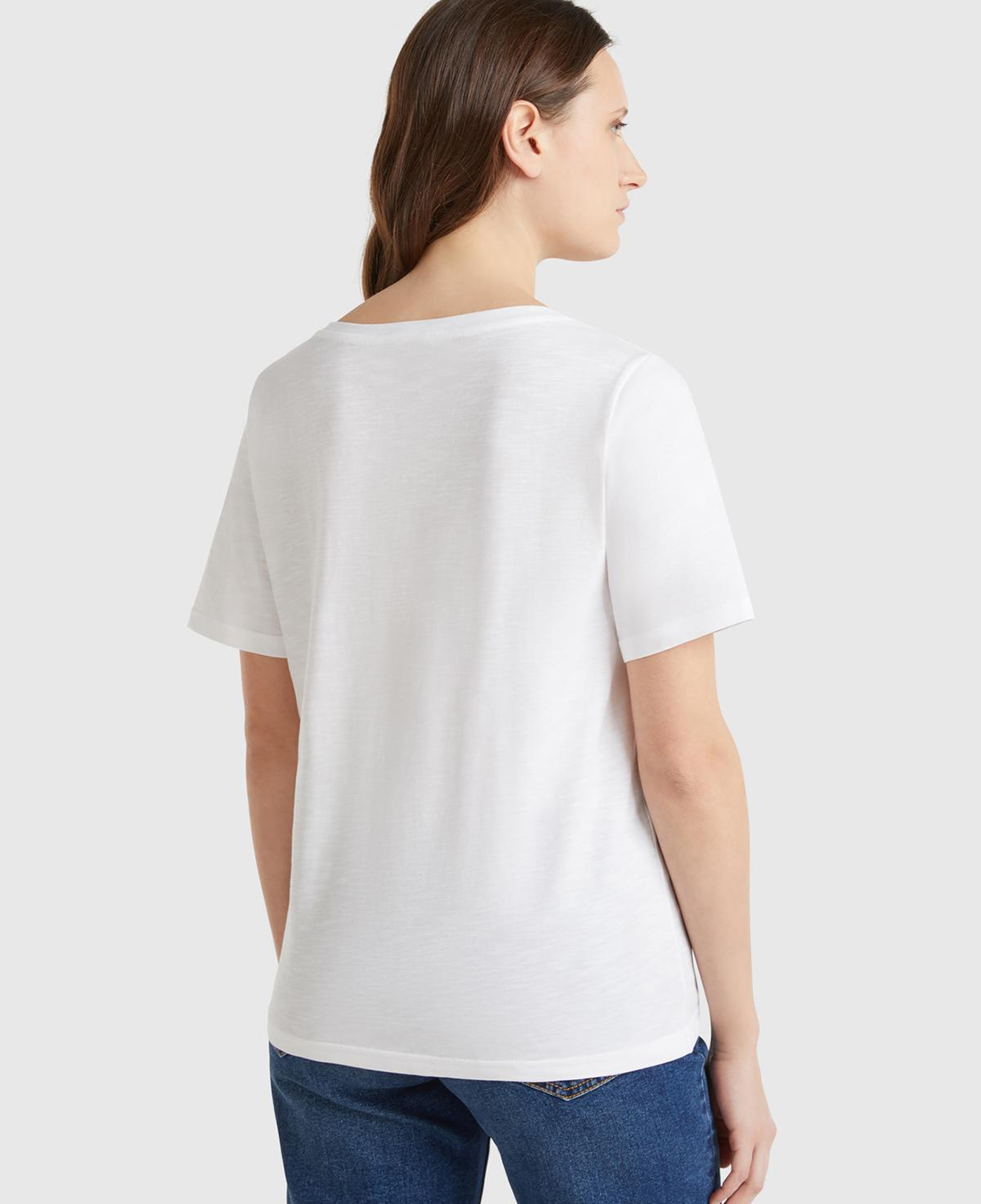 Kadın Beyaz %100 Koton V Yaka Slub T-Shirt