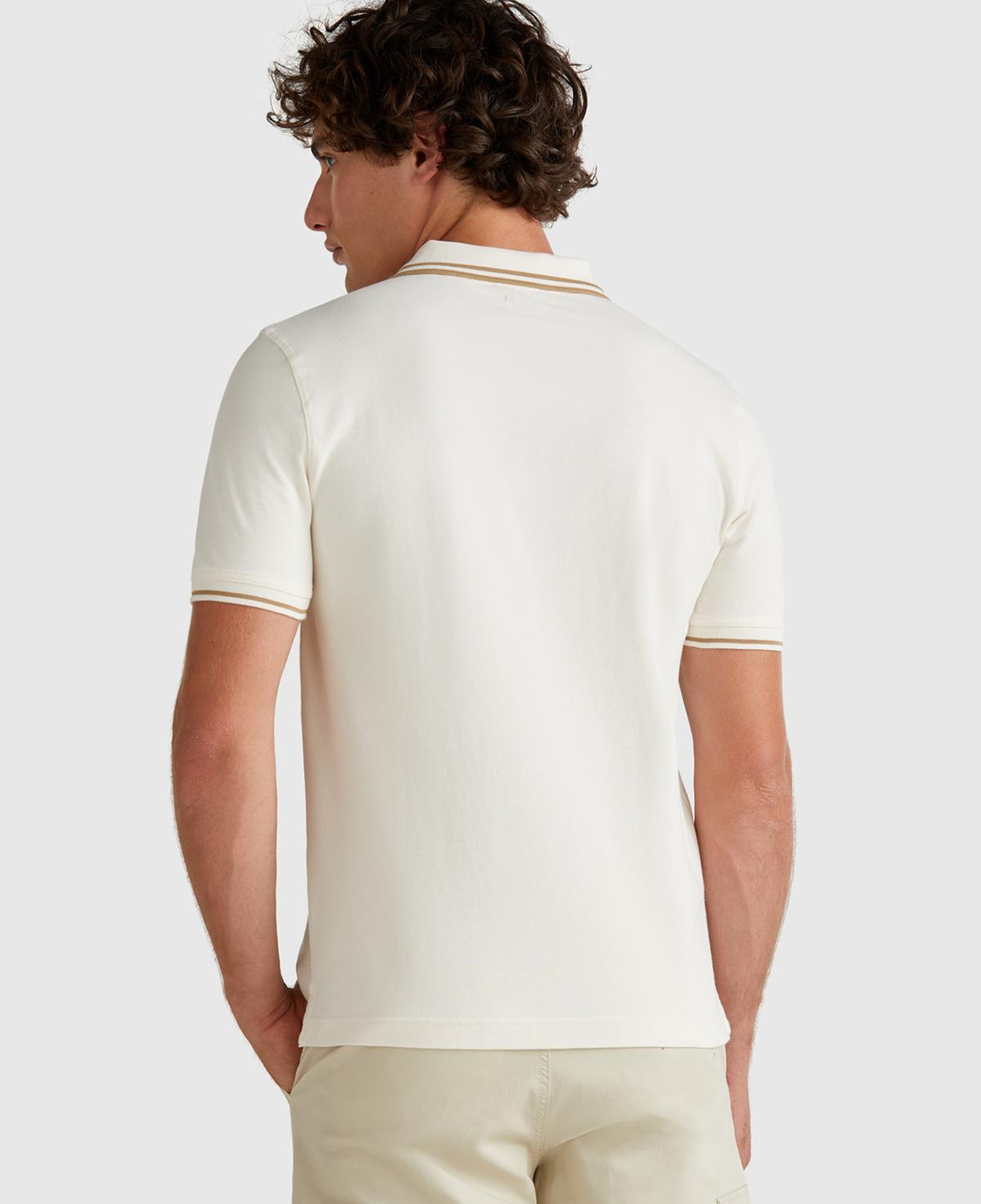 Erkek Krem Kol ve Yakası Çizgili Polo T-Shirt