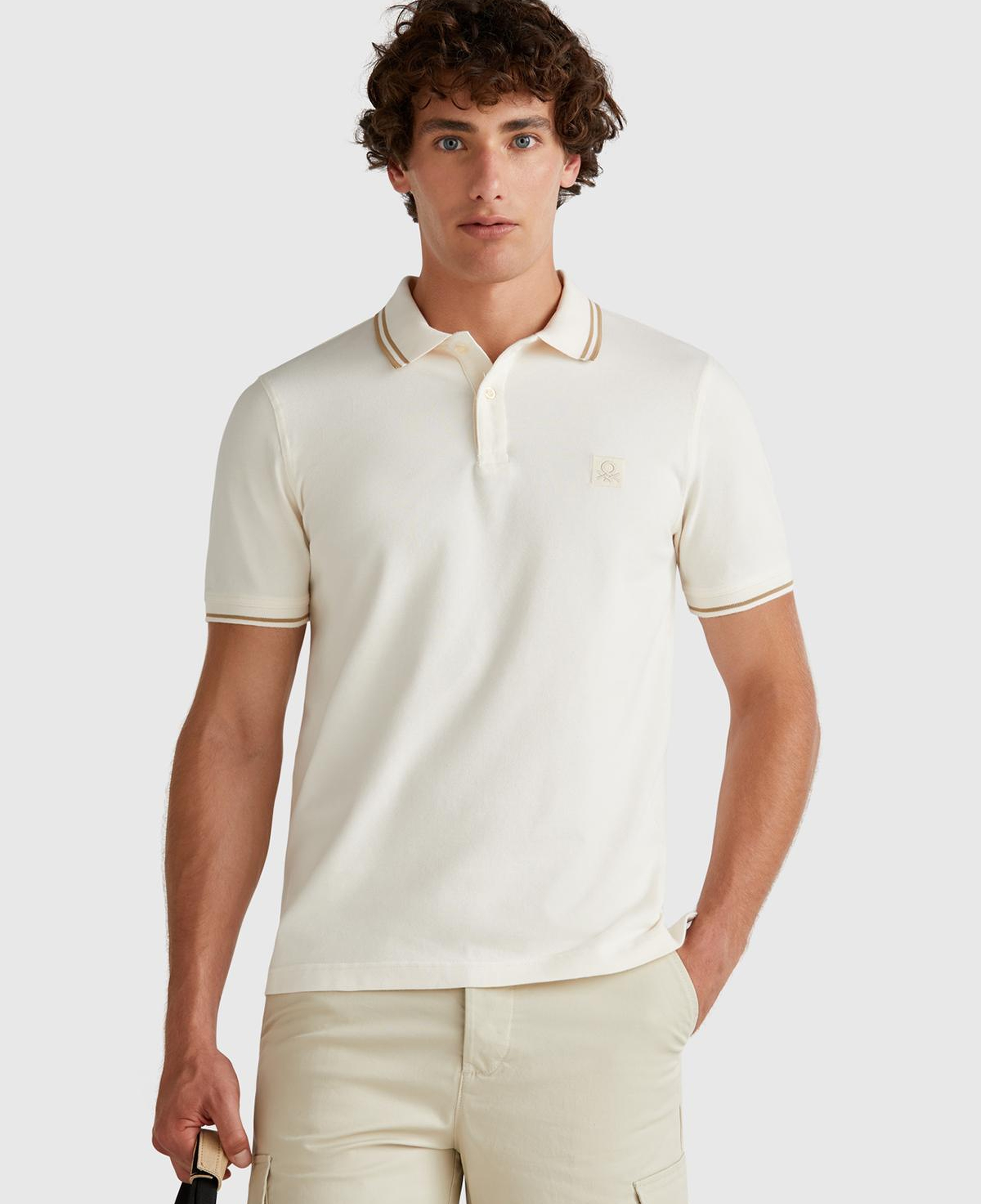 Erkek Krem Kol ve Yakası Çizgili Polo T-Shirt
