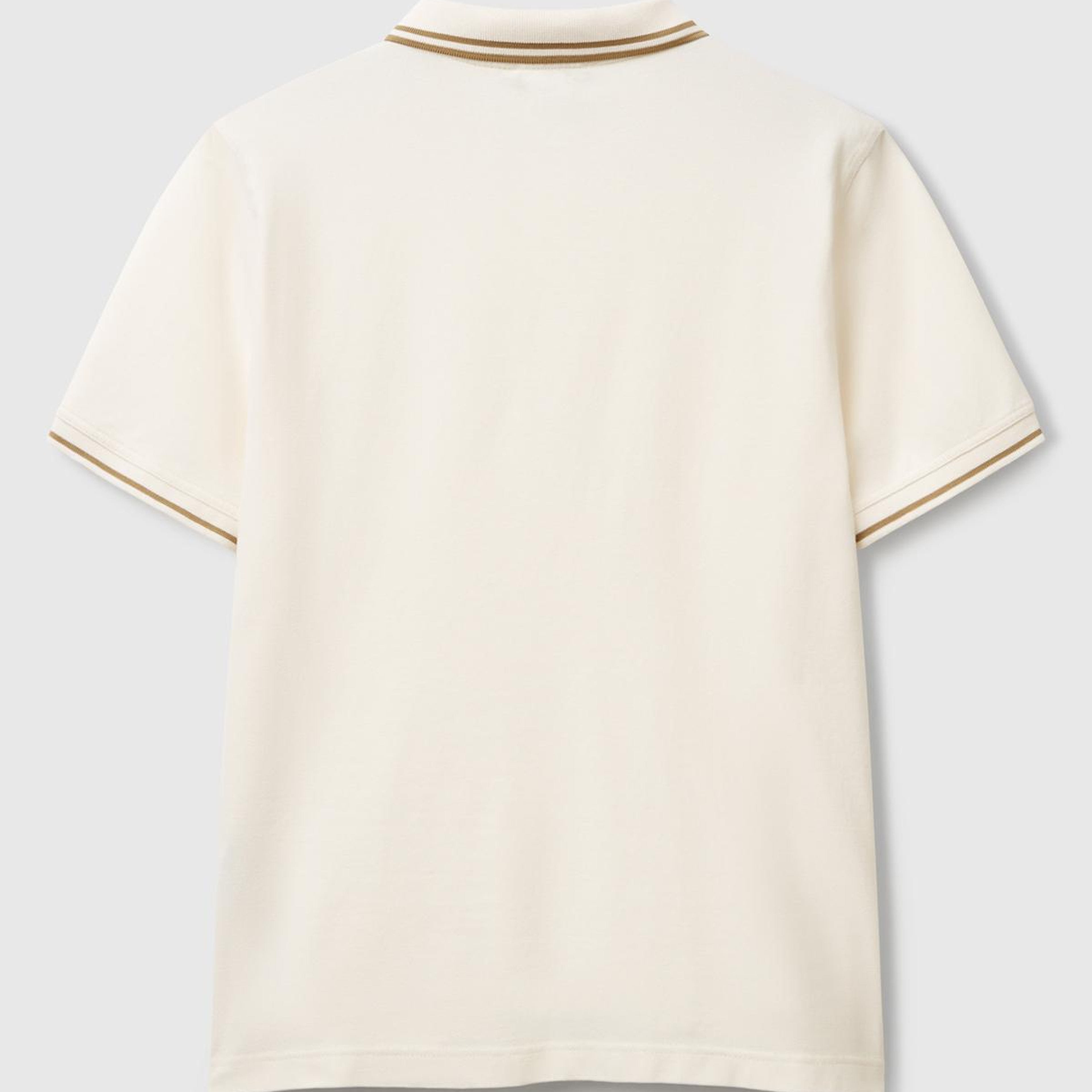 Erkek Krem Kol ve Yakası Çizgili Polo T-Shirt