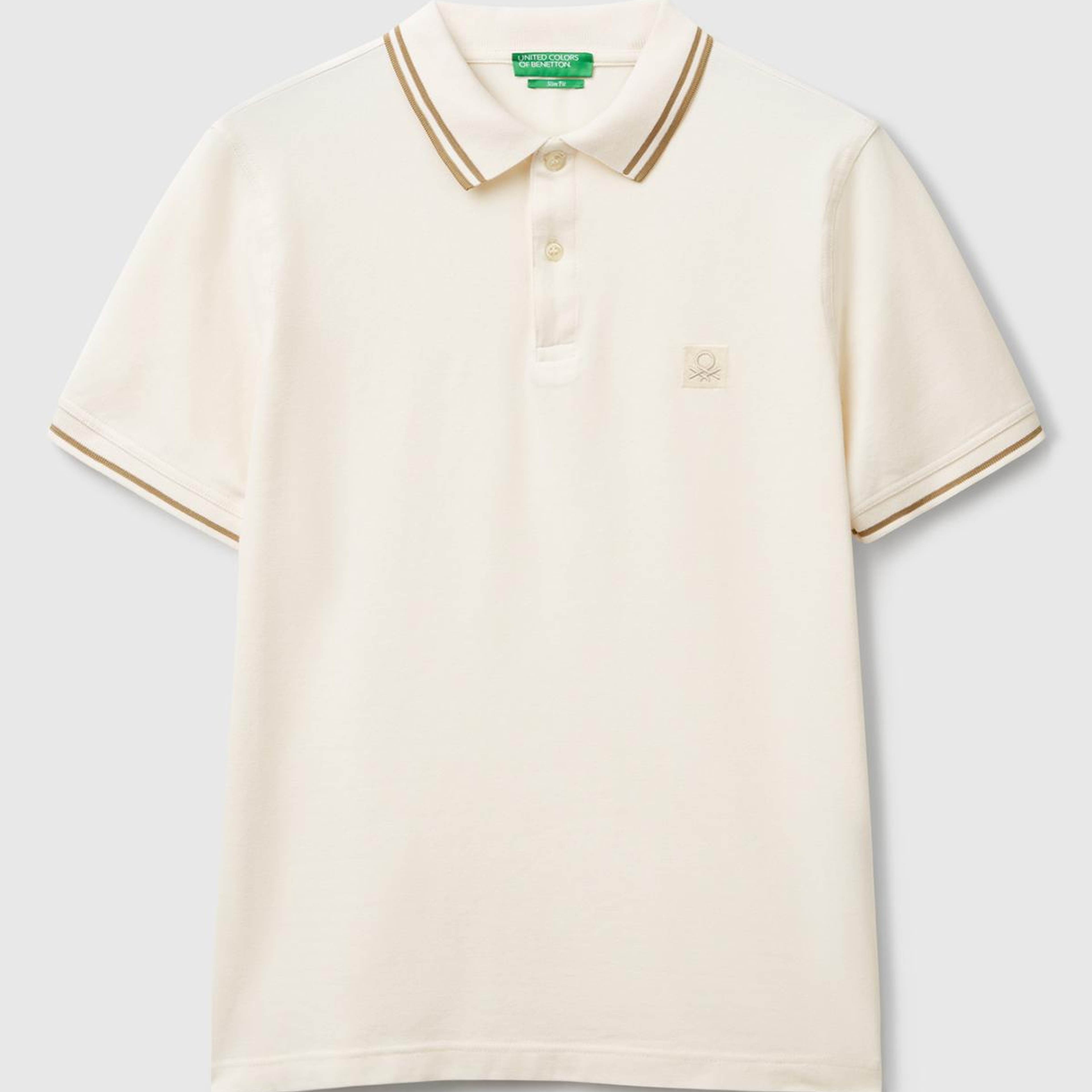Erkek Krem Kol ve Yakası Çizgili Polo T-Shirt