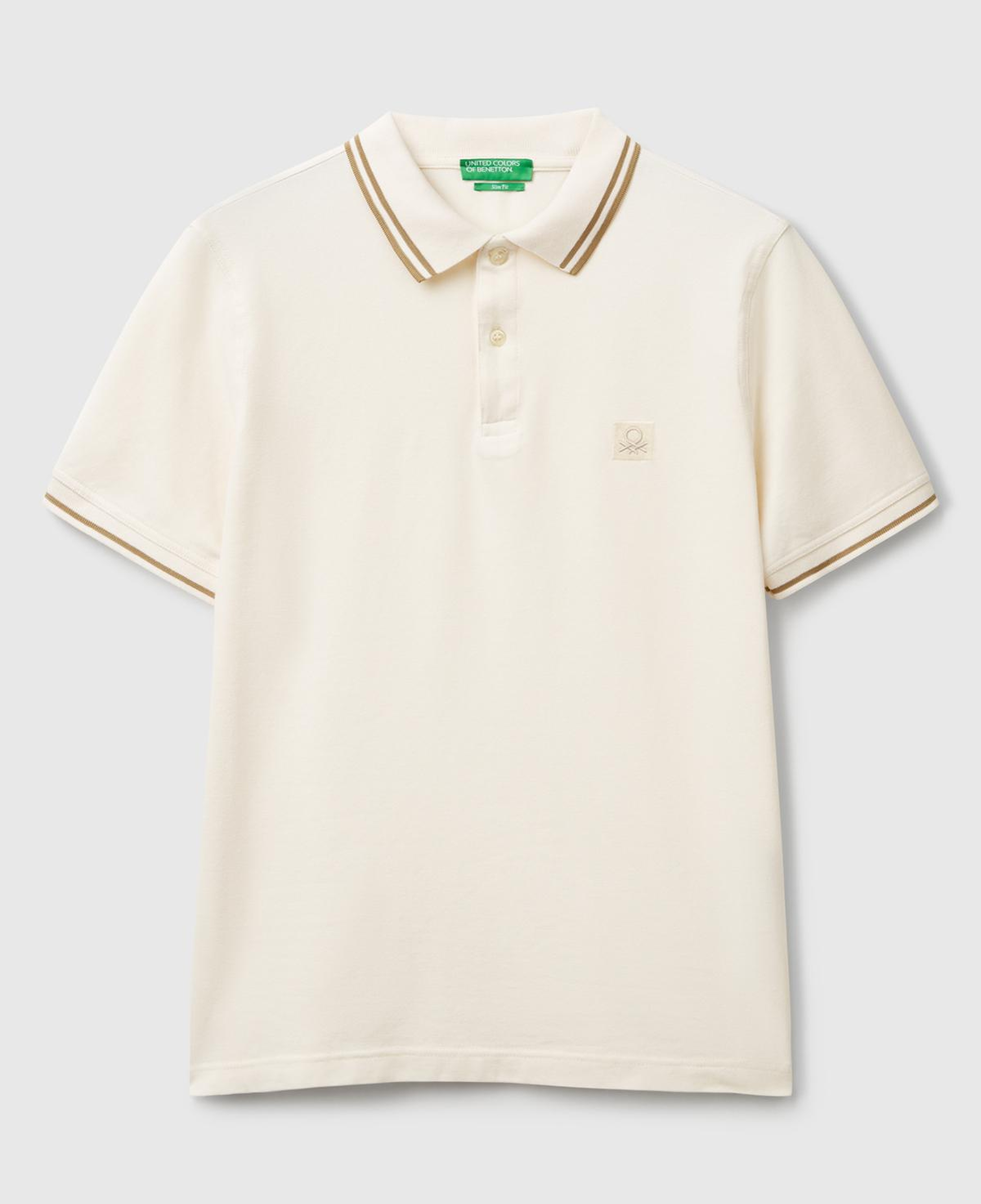 Erkek Krem Kol ve Yakası Çizgili Polo T-Shirt