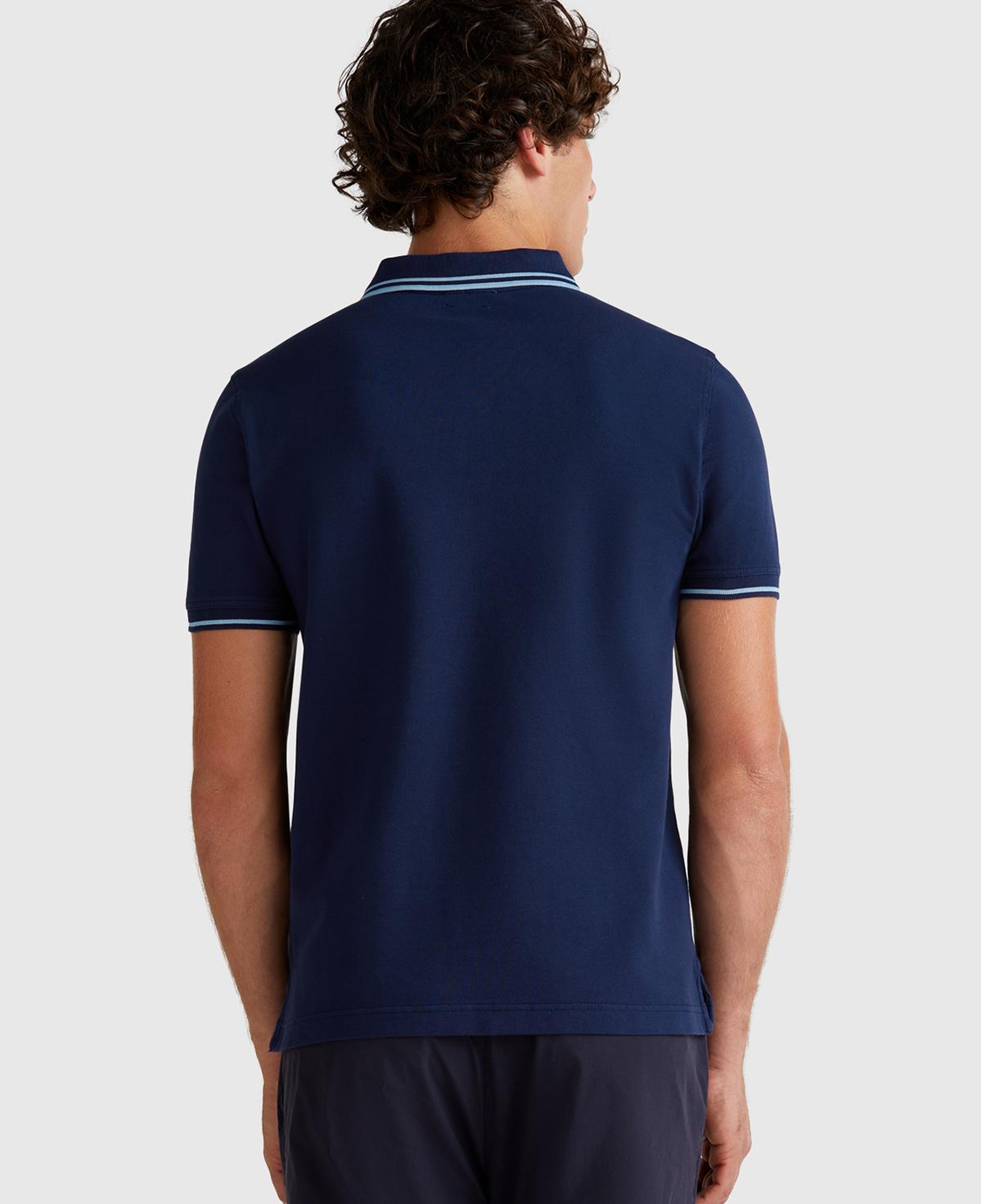 Erkek Lacivert Kol ve Yakası Çizgili Polo T-Shirt